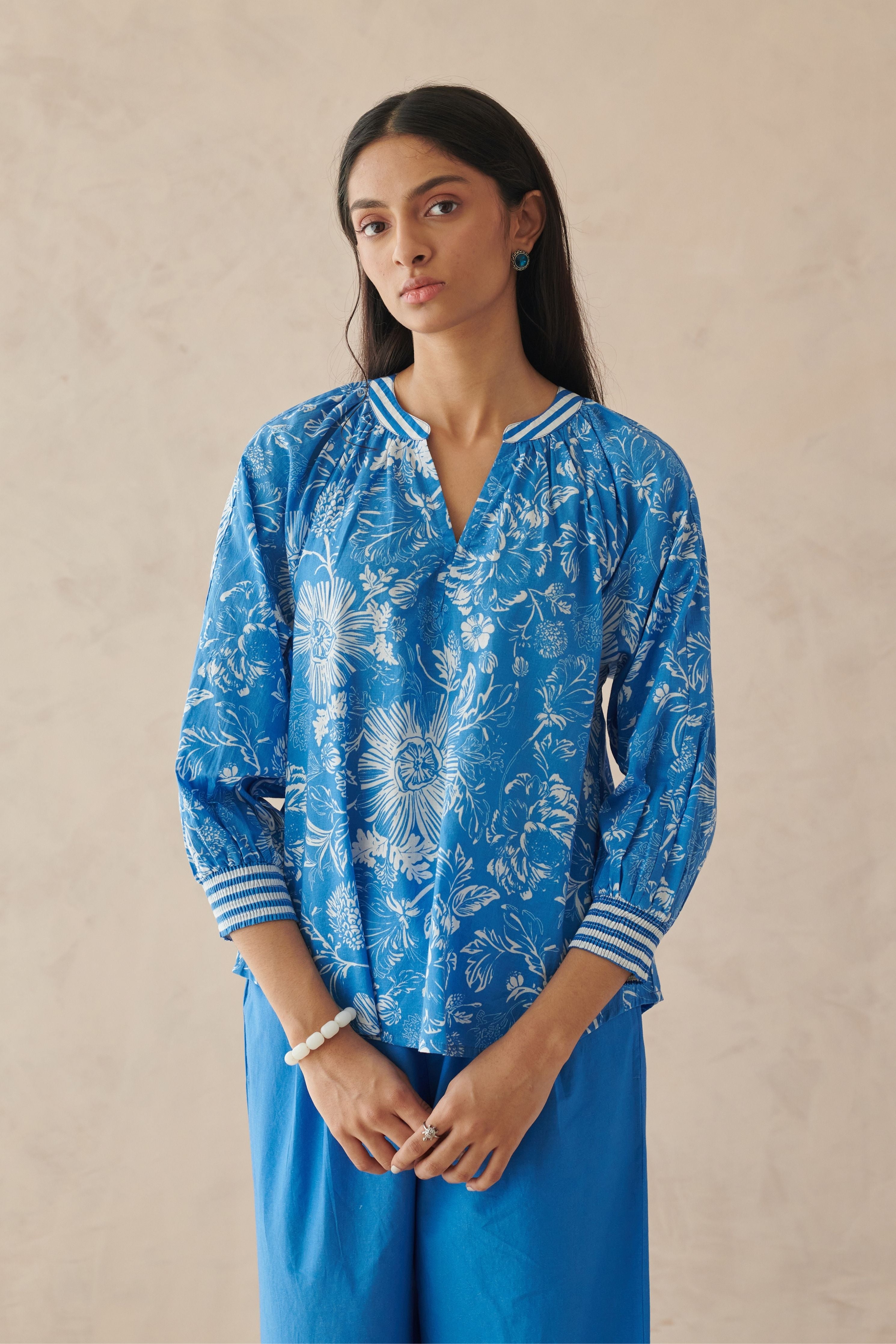 Plush Blue Relaxed Floral Top