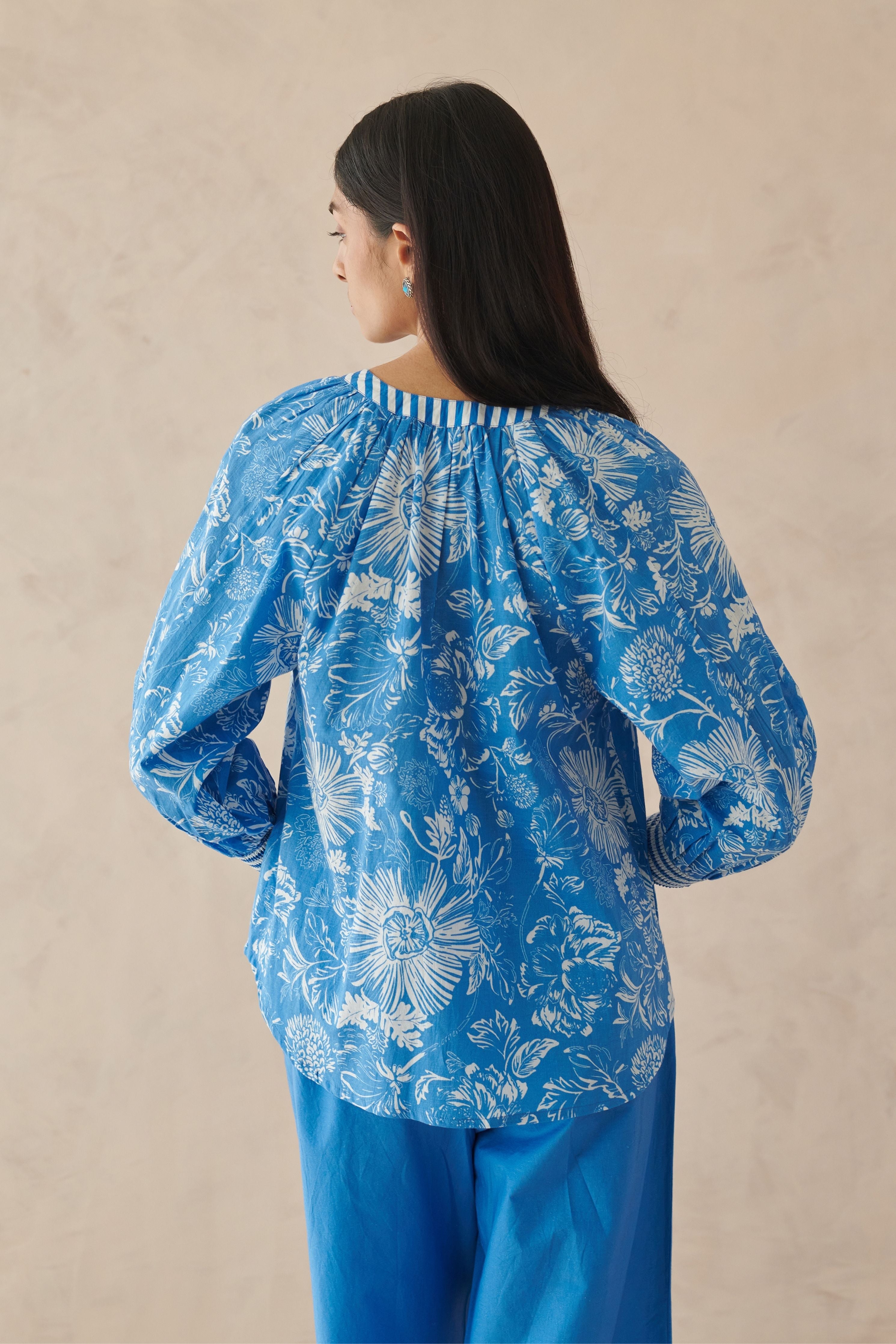 Plush Blue Relaxed Floral Top