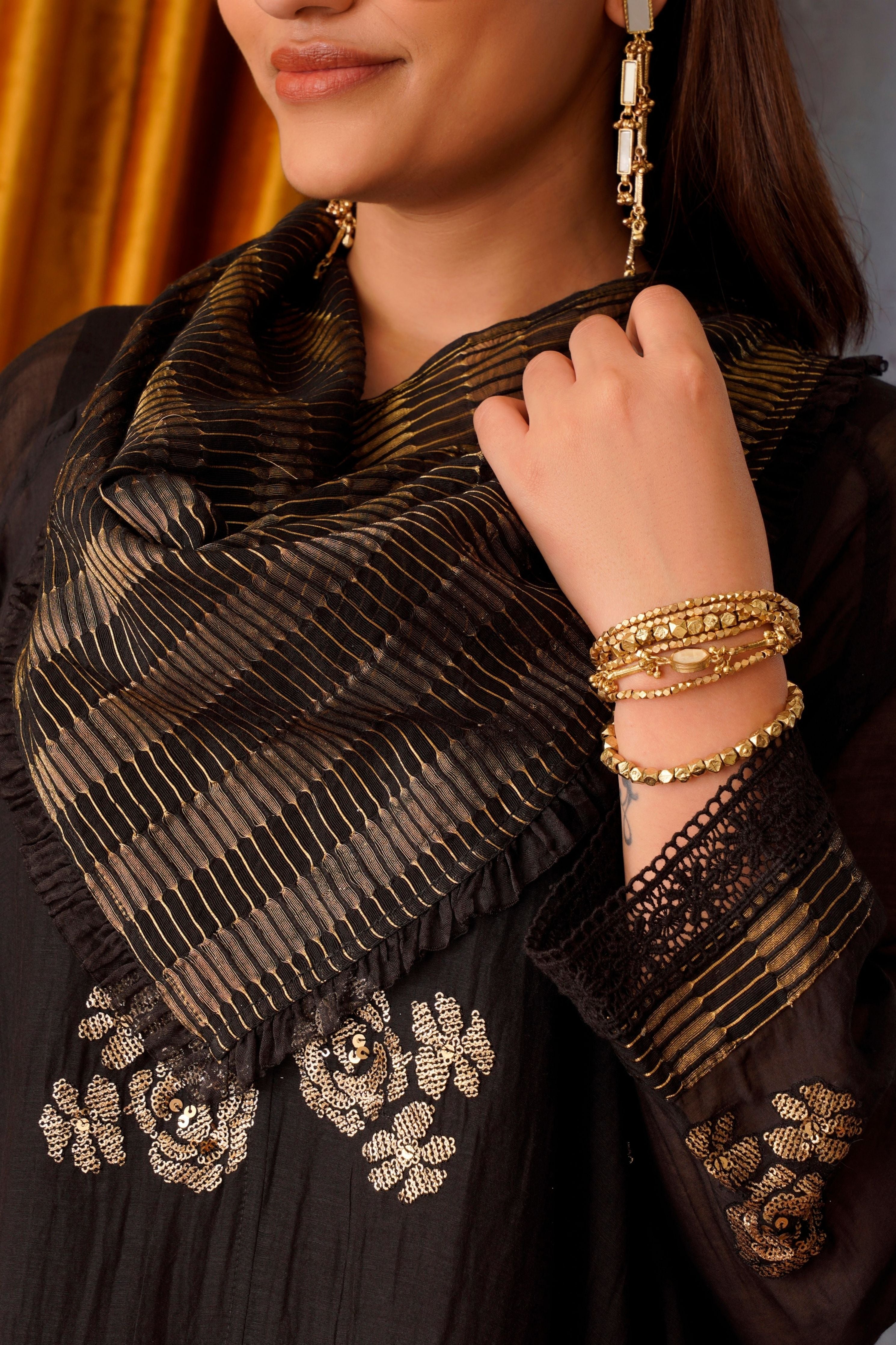Black sequin embroidered asymmetric tunic