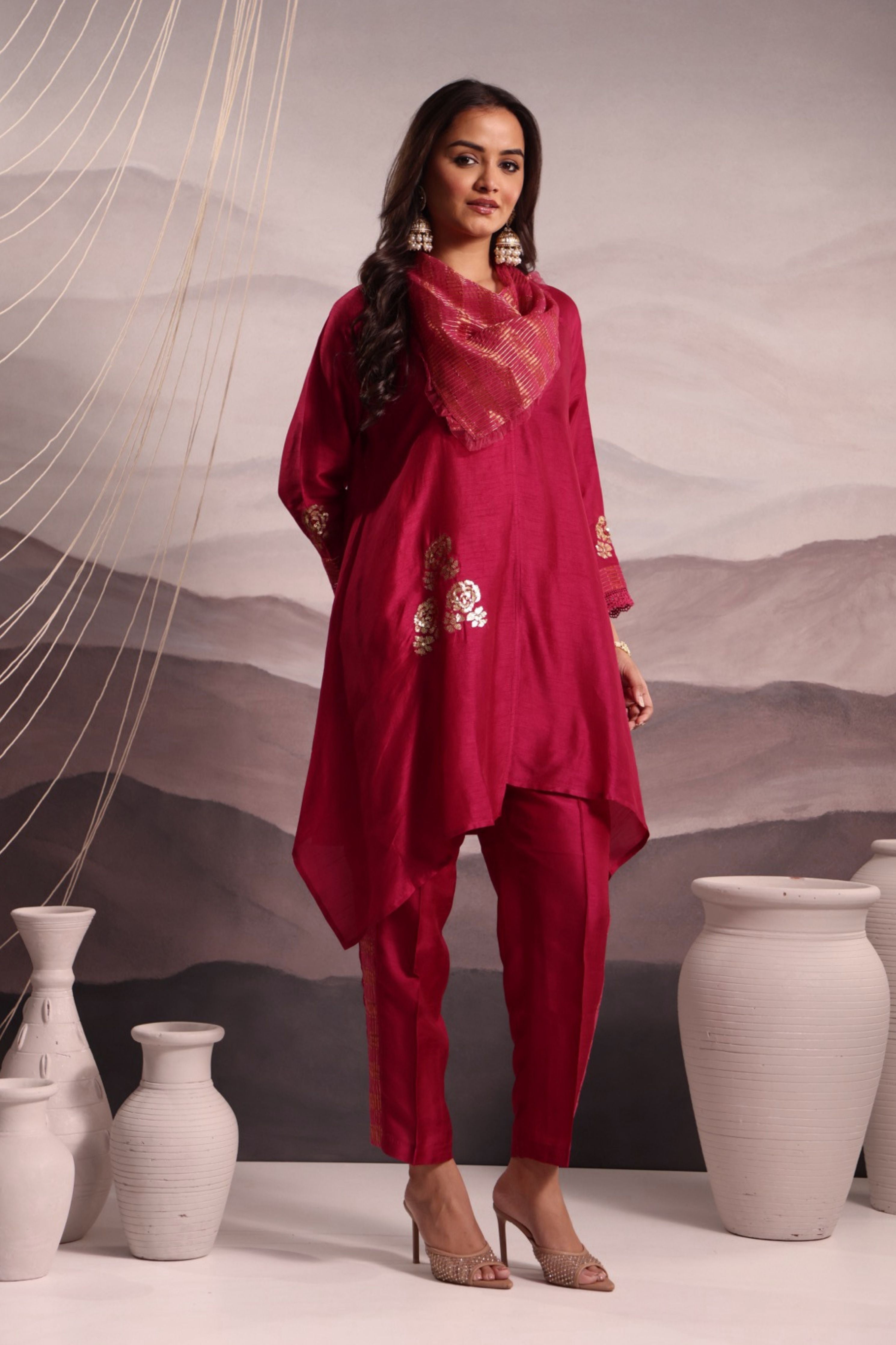 Deep Magenta Anti-Fit Asymmetric Silk Tunic