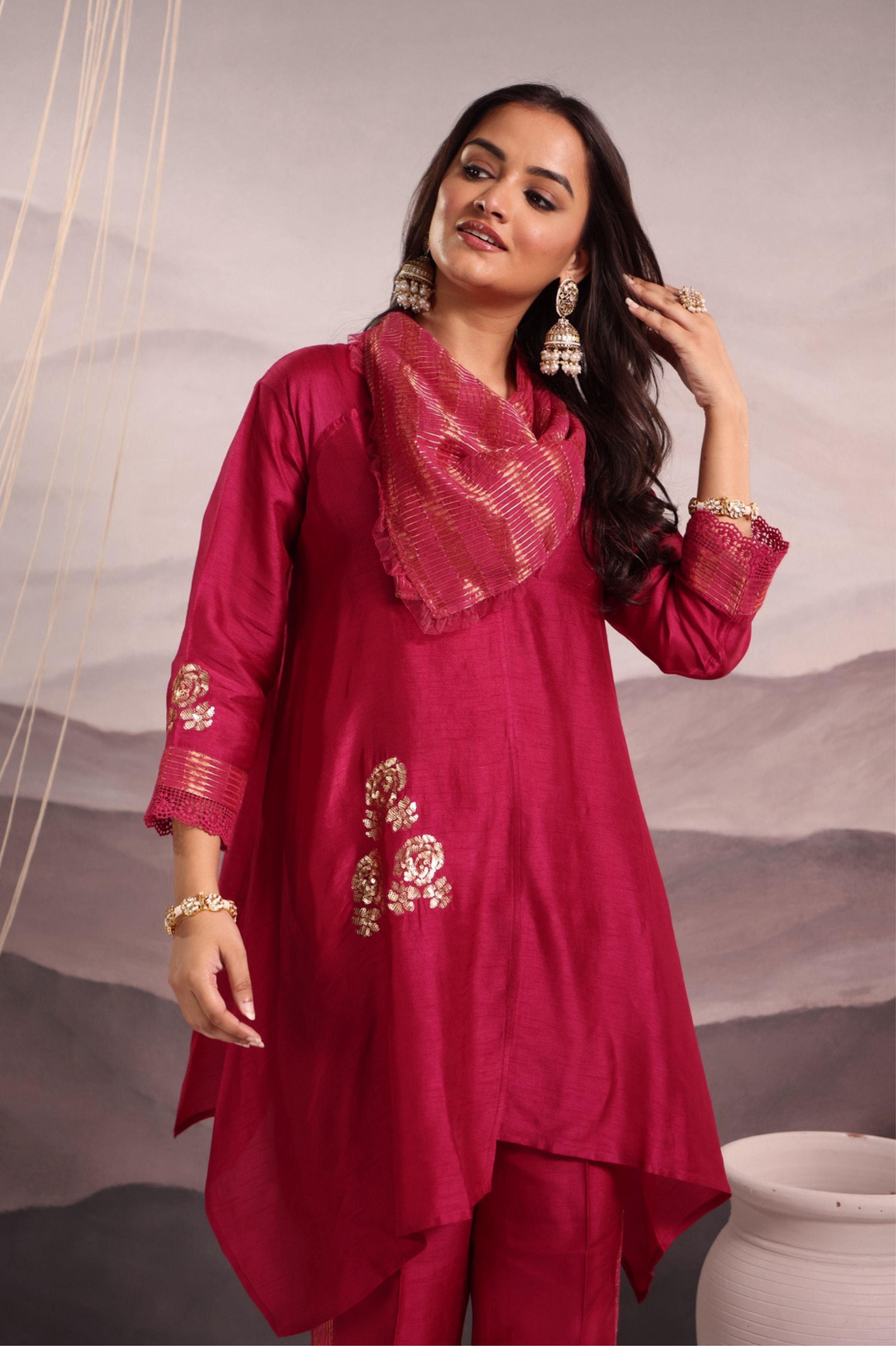 Deep Magenta Anti-Fit Asymmetric Silk Tunic