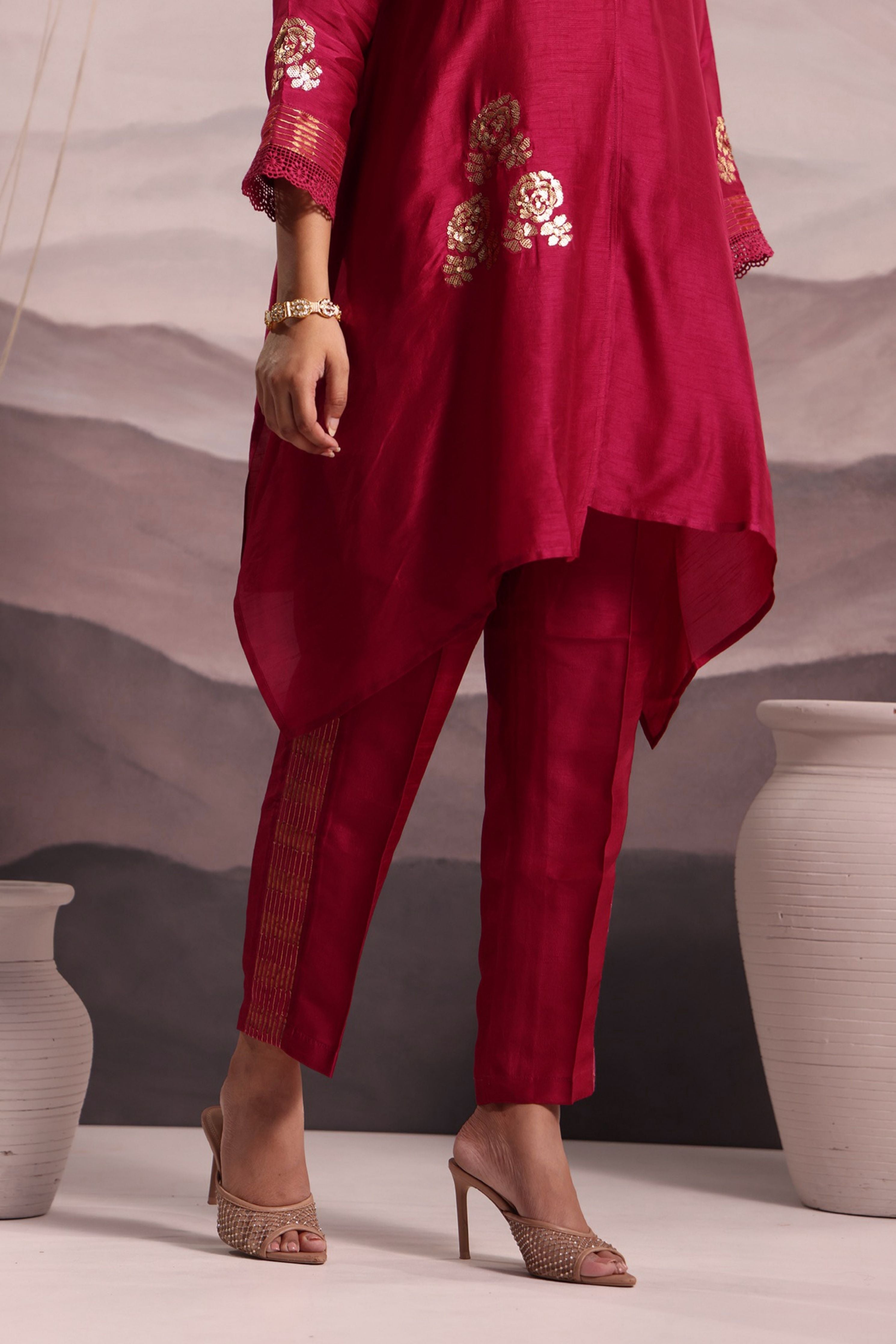 Deep Magenta Anti-Fit Asymmetric Silk Tunic