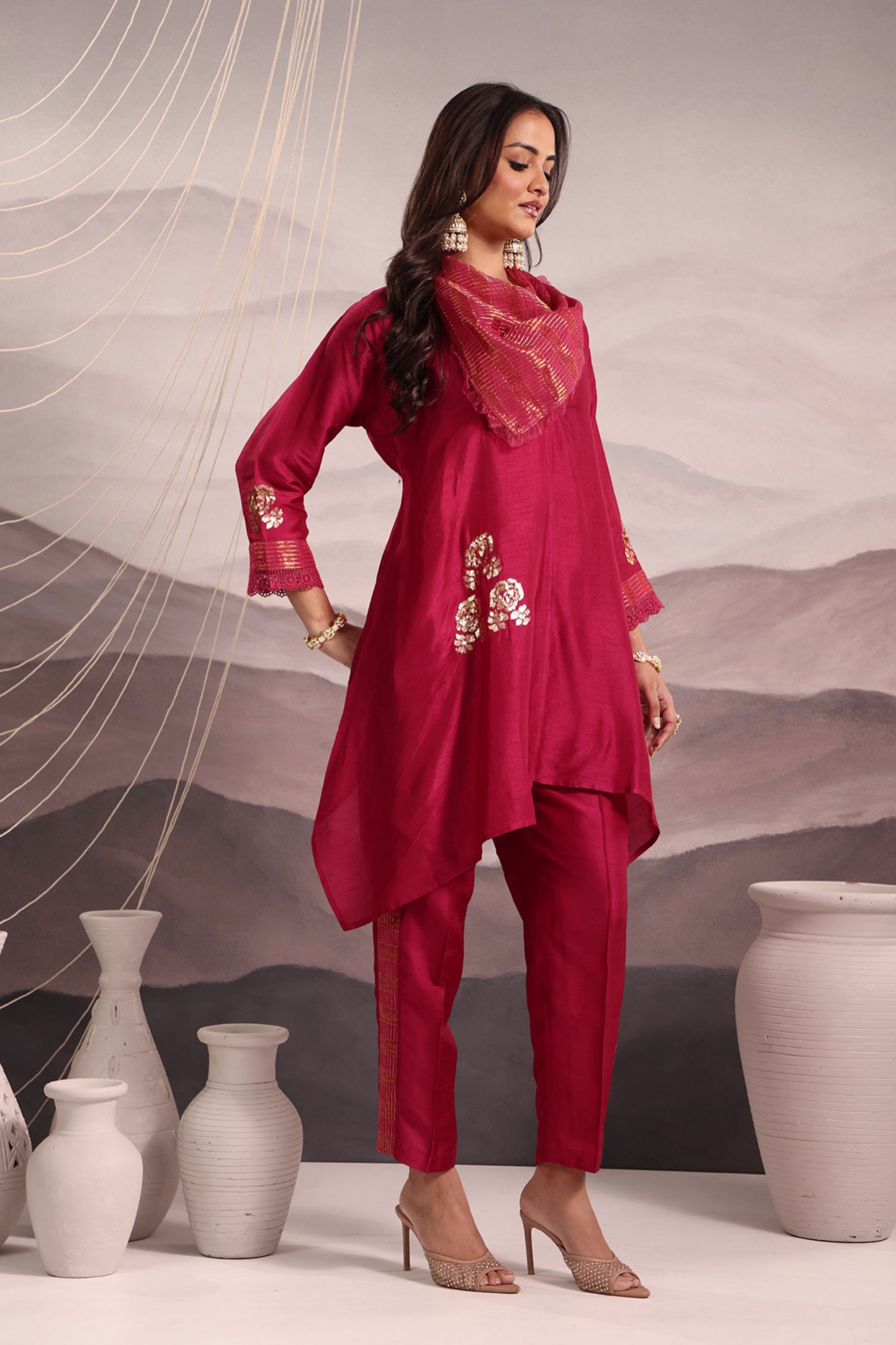 Deep Magenta Anti-Fit Asymmetric Silk Tunic