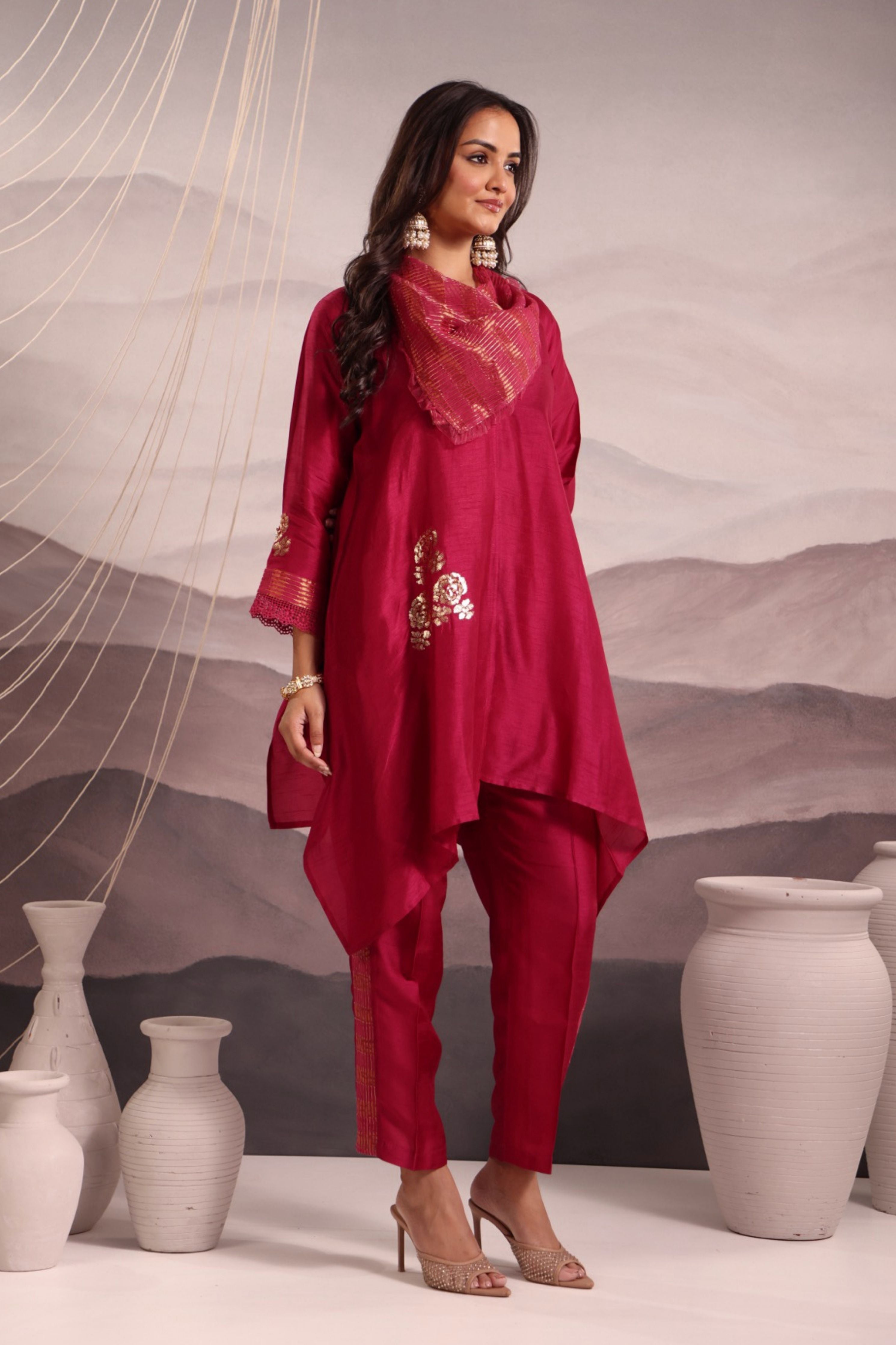Deep Magenta Anti-Fit Asymmetric Silk Tunic