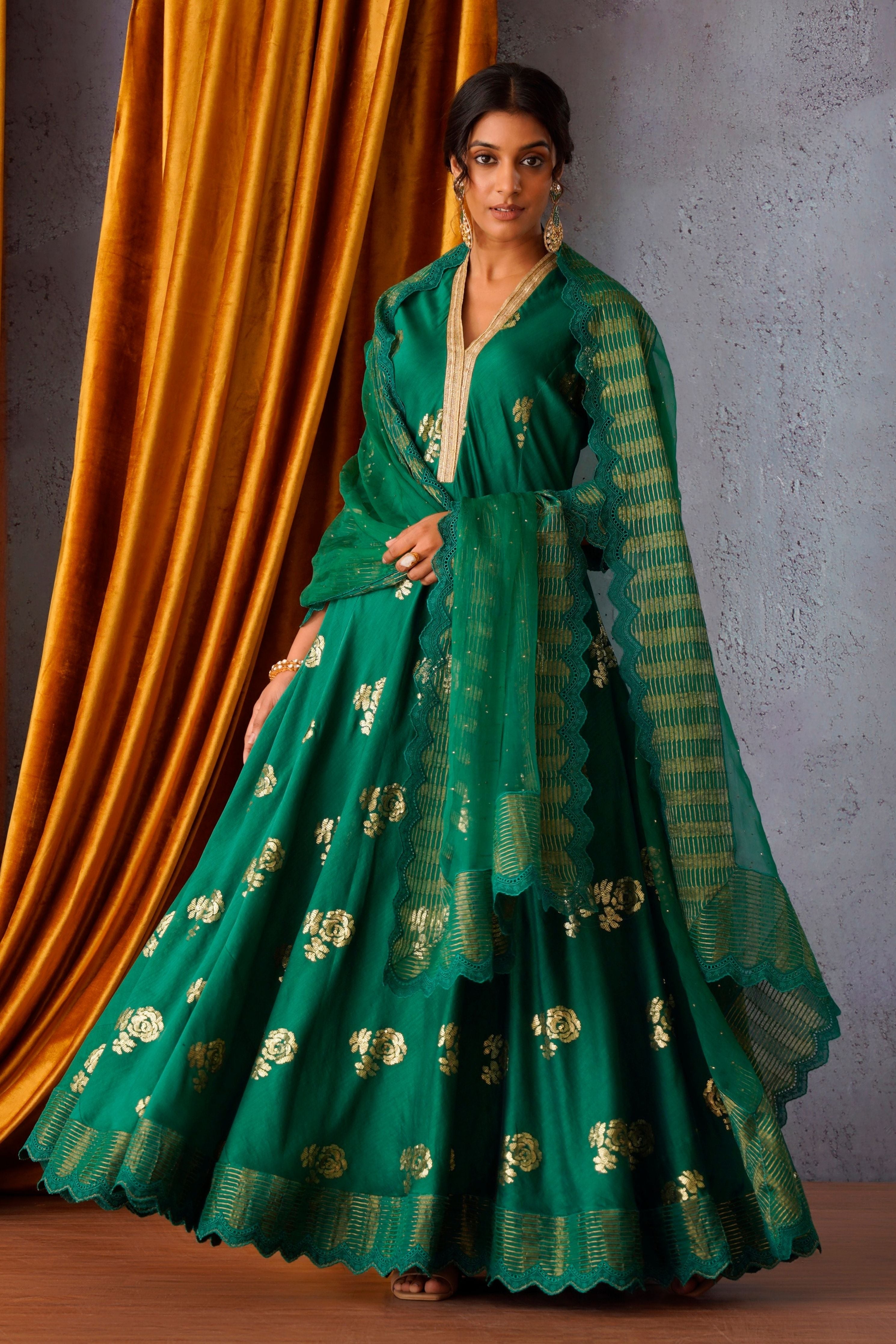 Emerald Green Embroidered Flared Kurta