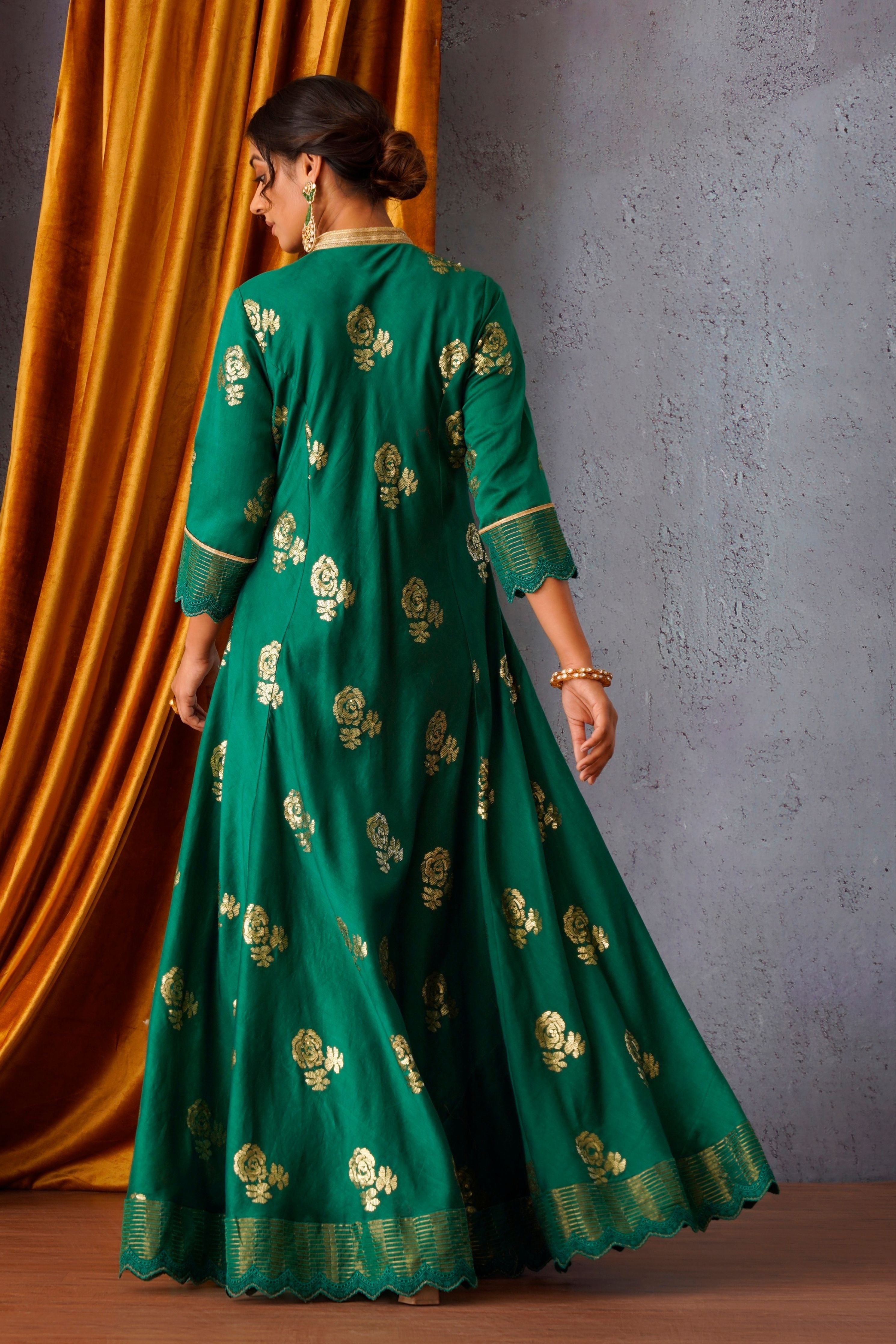 Emerald Green Embroidered Flared Kurta