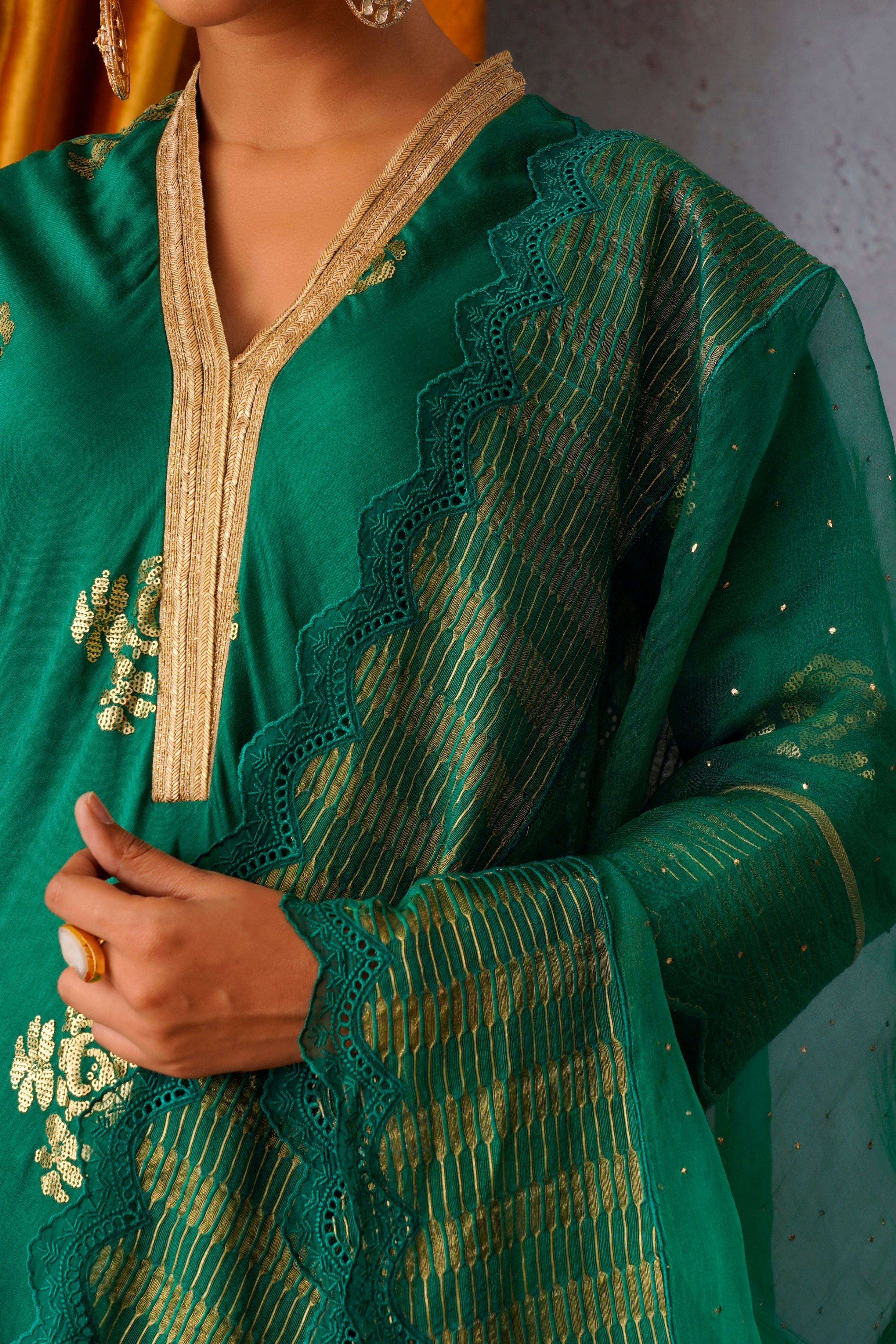 Emerald Green Embroidered Flared Kurta