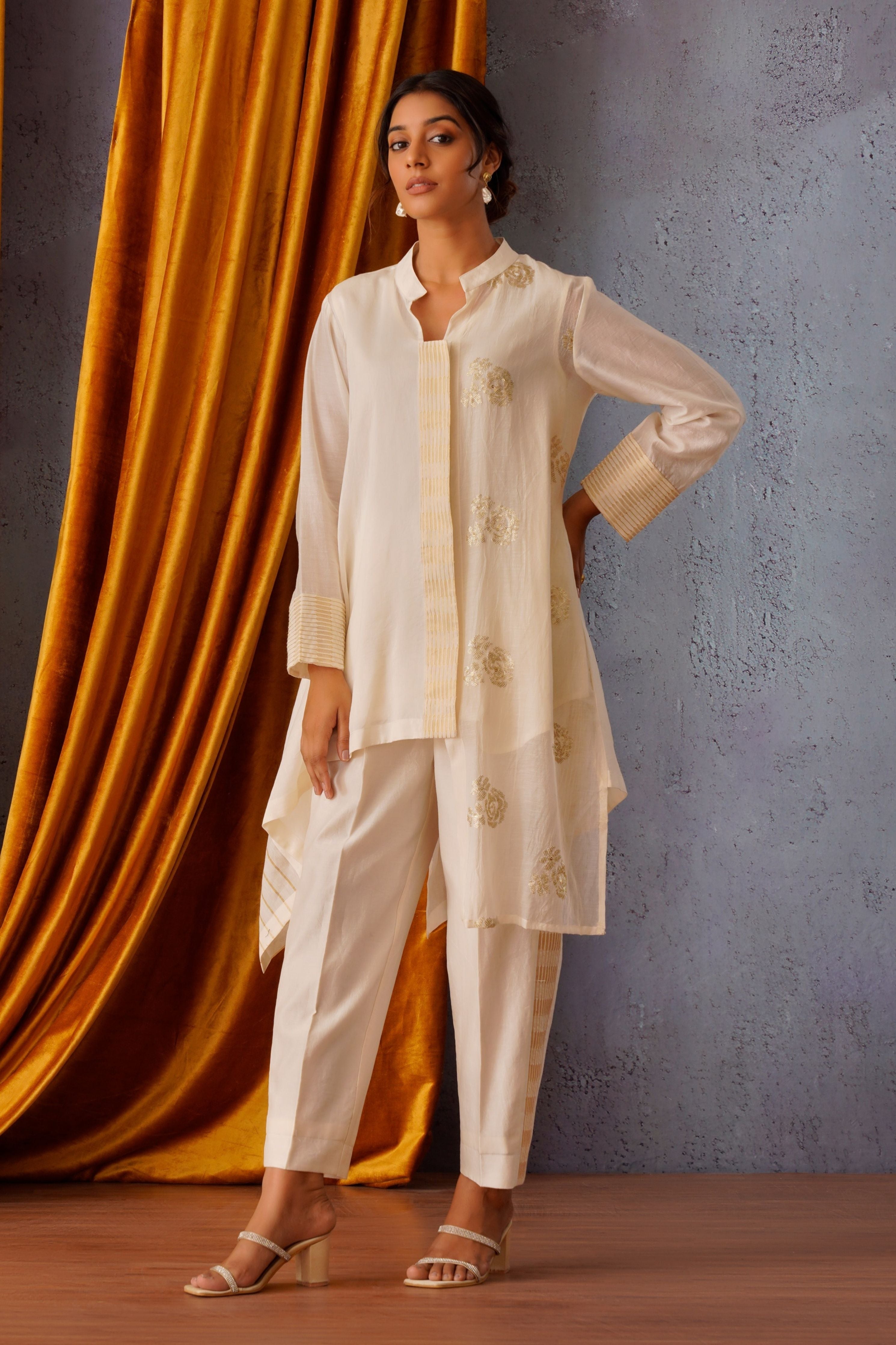 Off-White Half Button Co-Ord Set