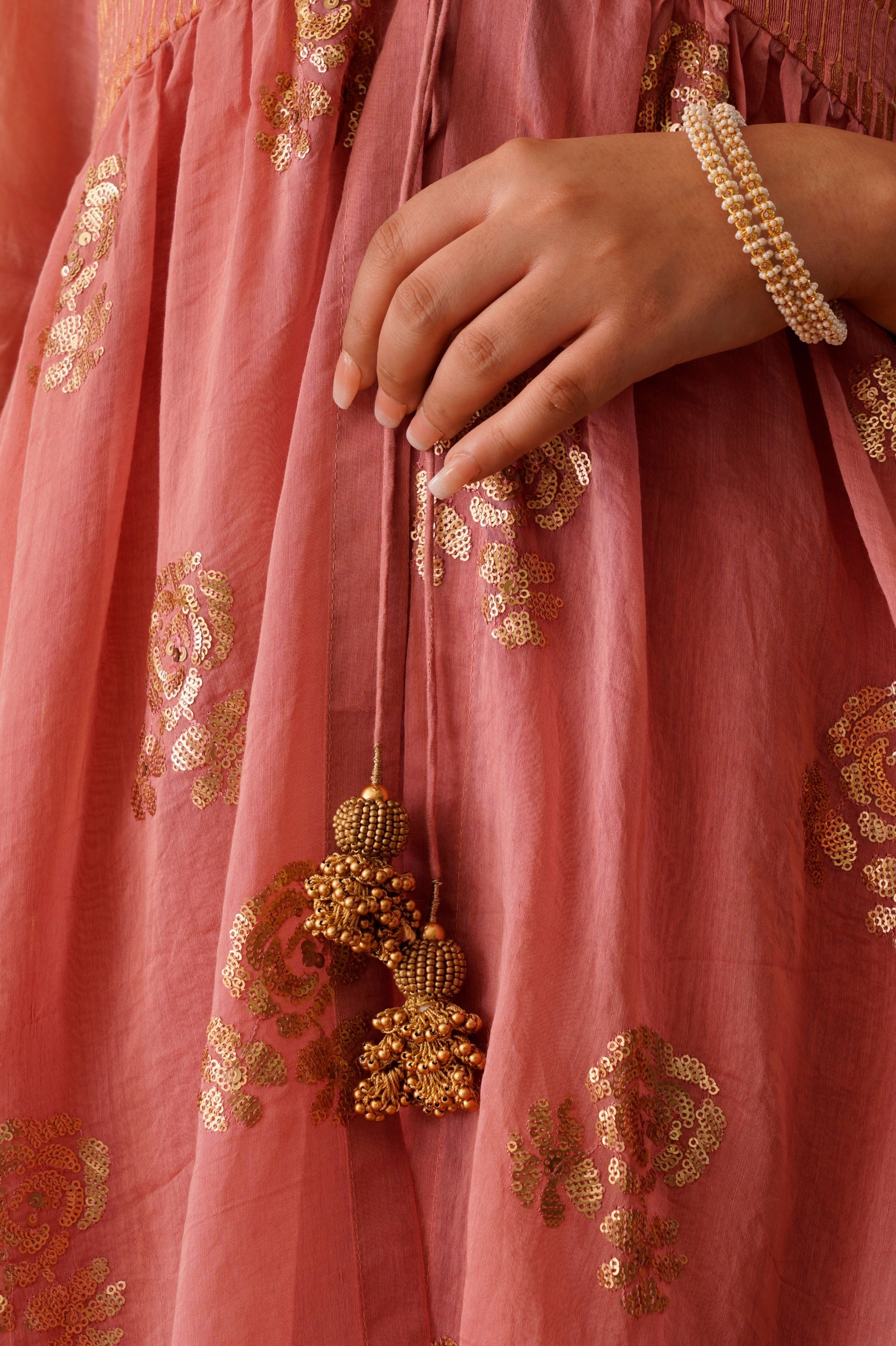 Pink Sequin Embroidered Jacket Set