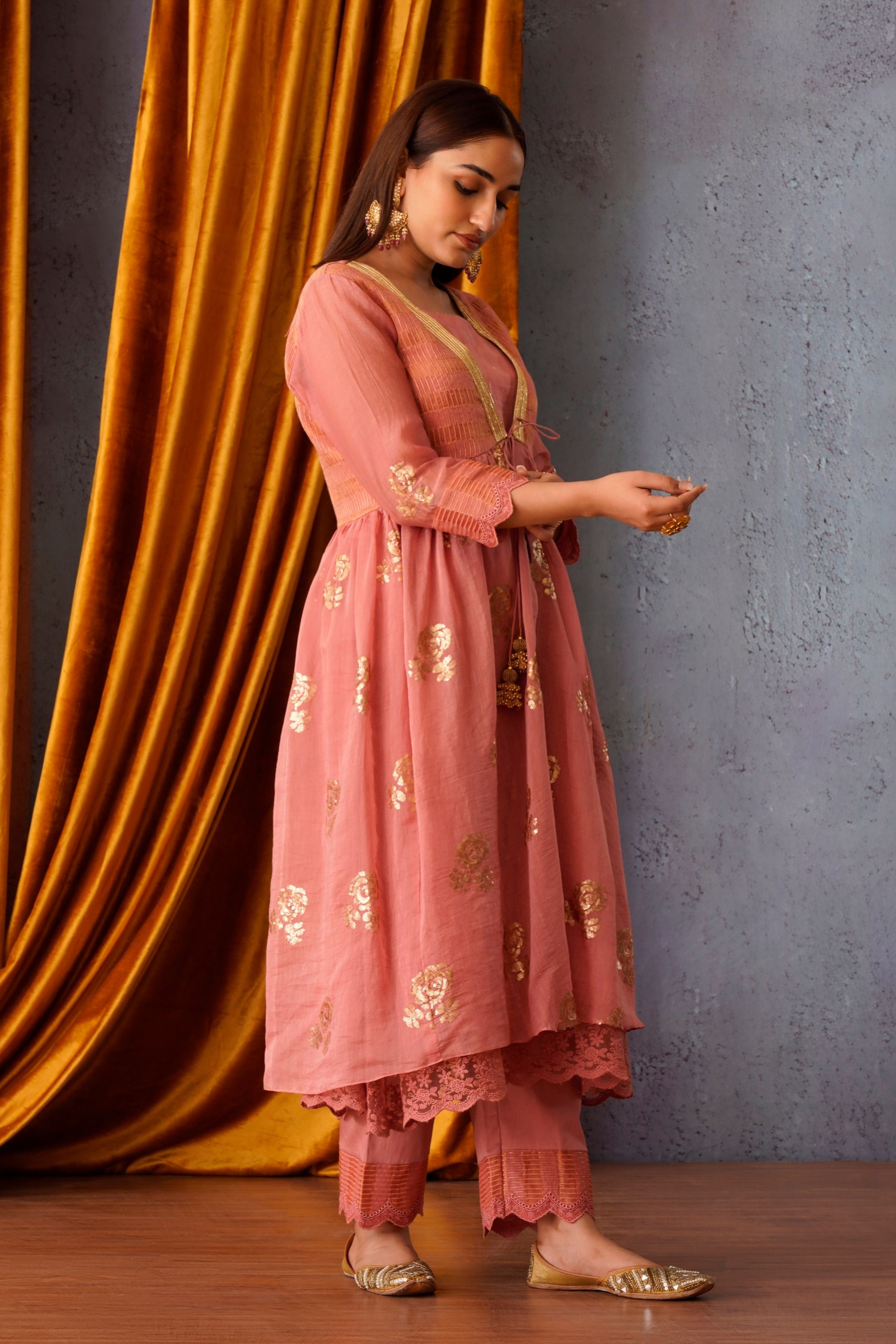 Pink Sequin Embroidered Jacket Set