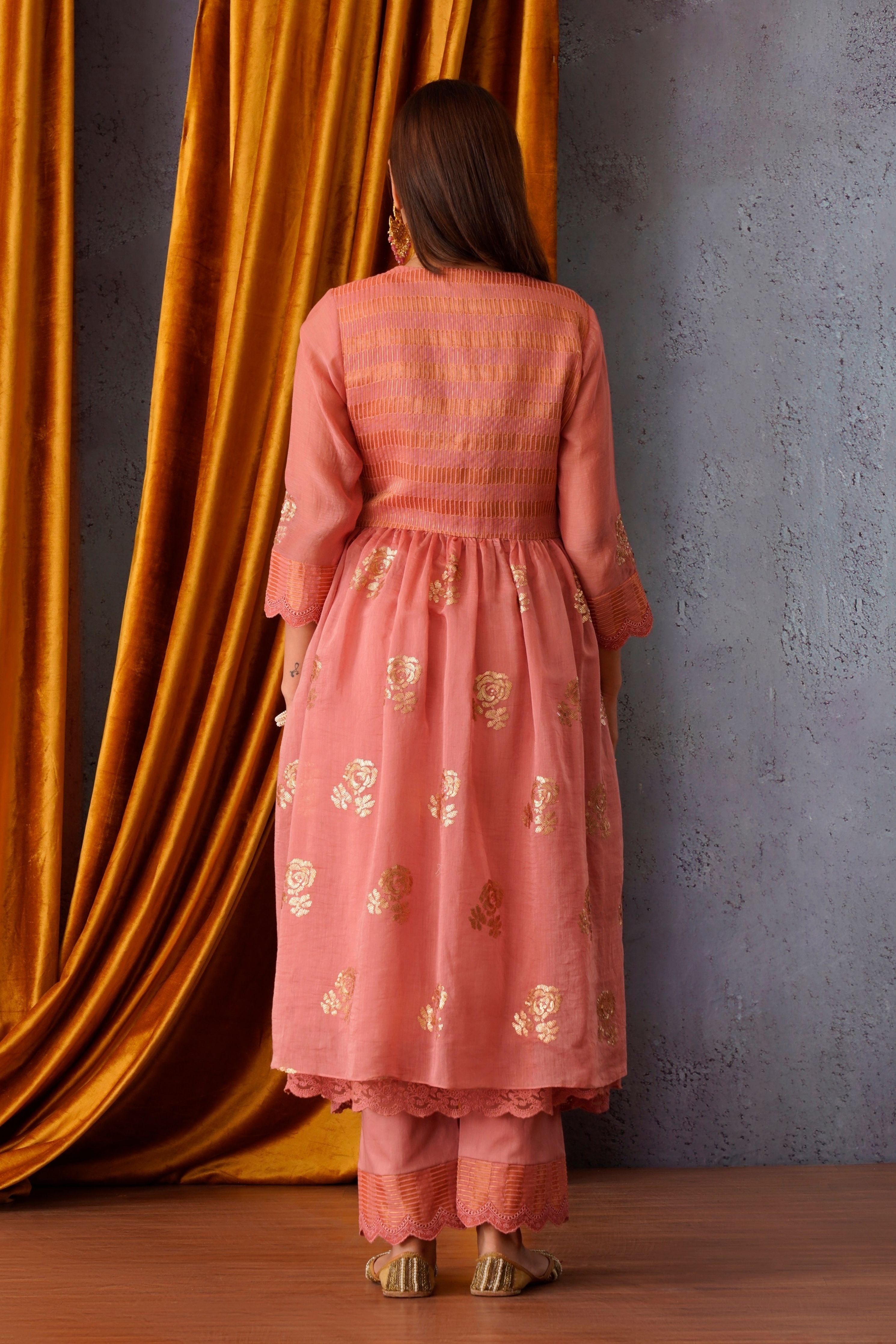 Pink Sequin Embroidered Jacket Set