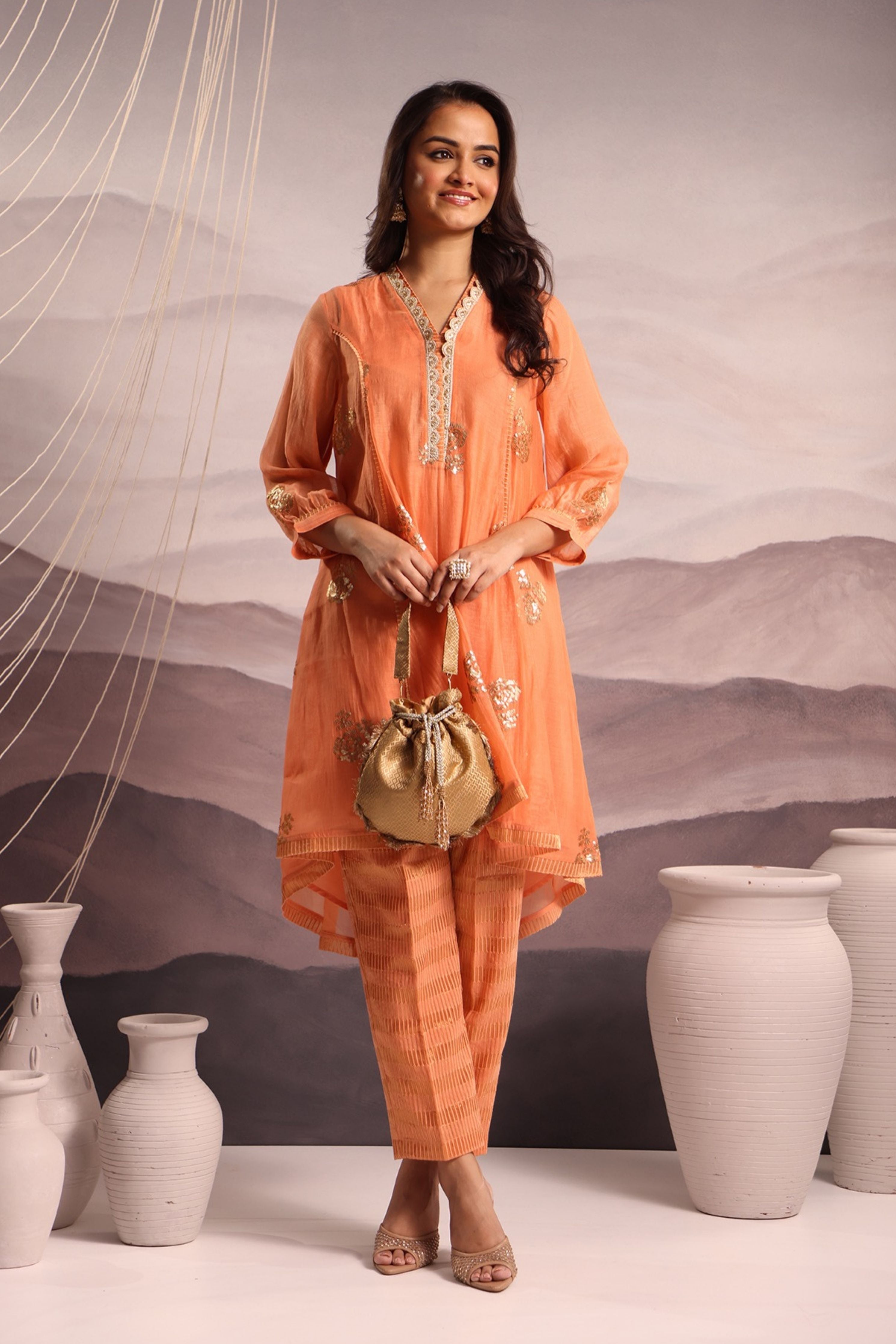 Peach High Low Co-Ord Set
