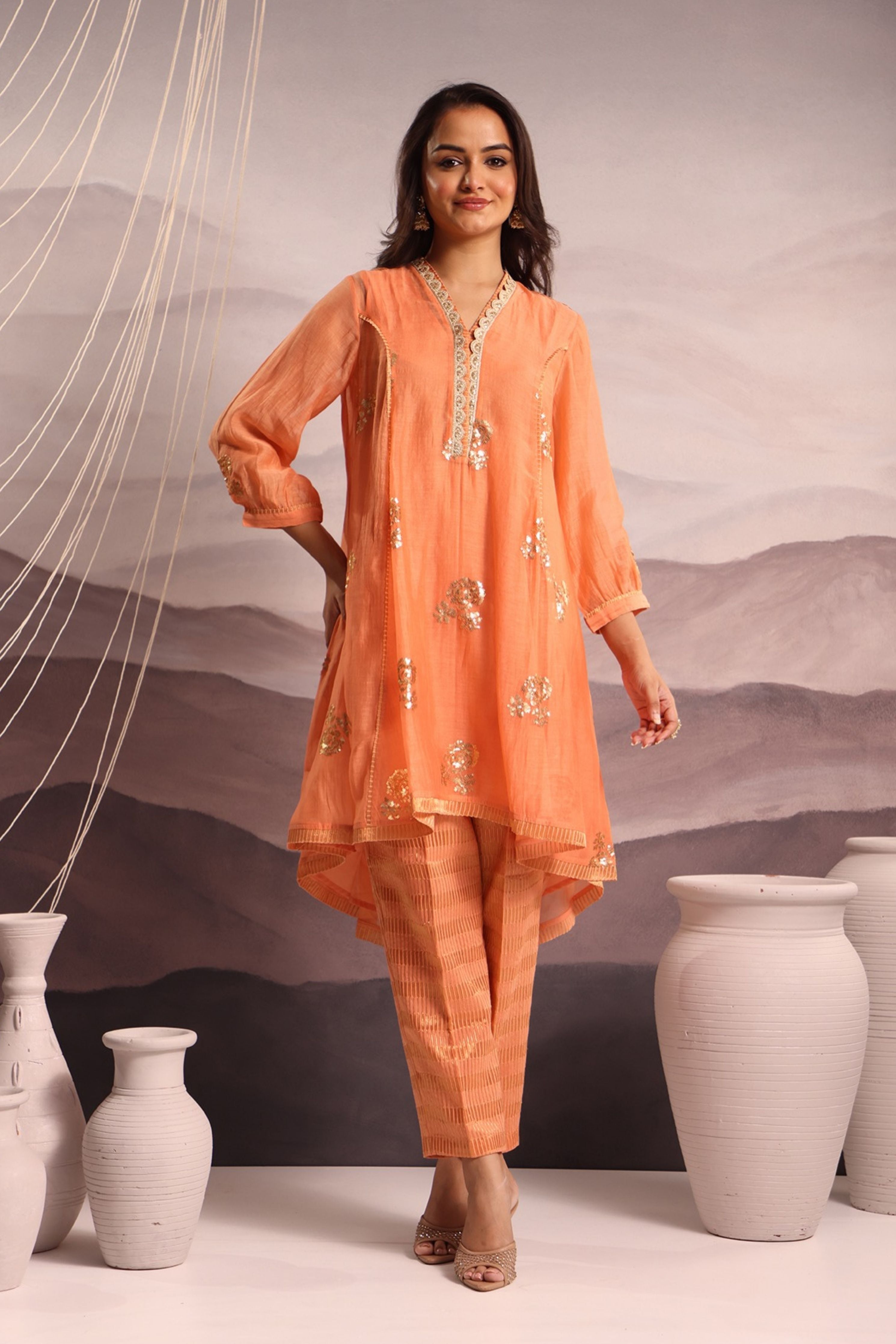 Peach High Low Co-Ord Set
