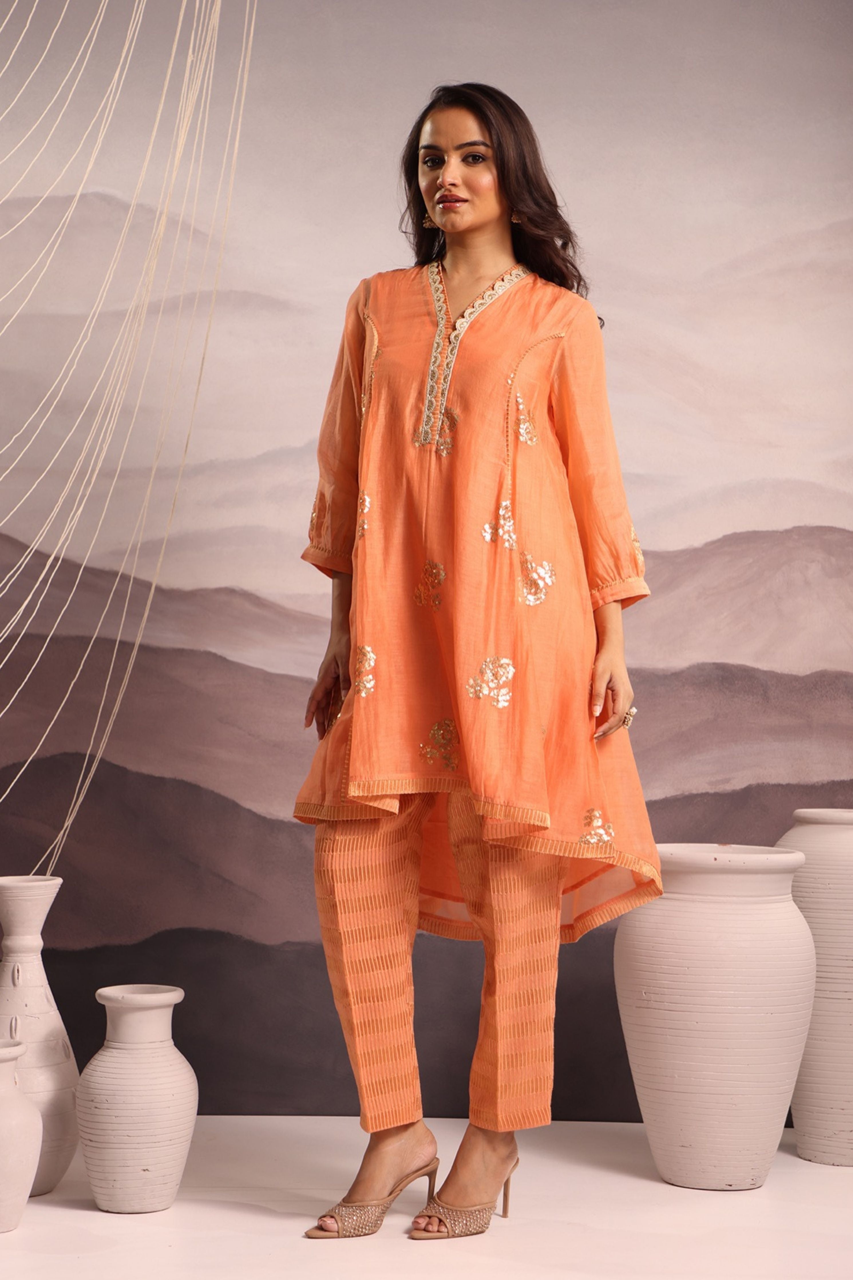 Peach High Low Co-Ord Set