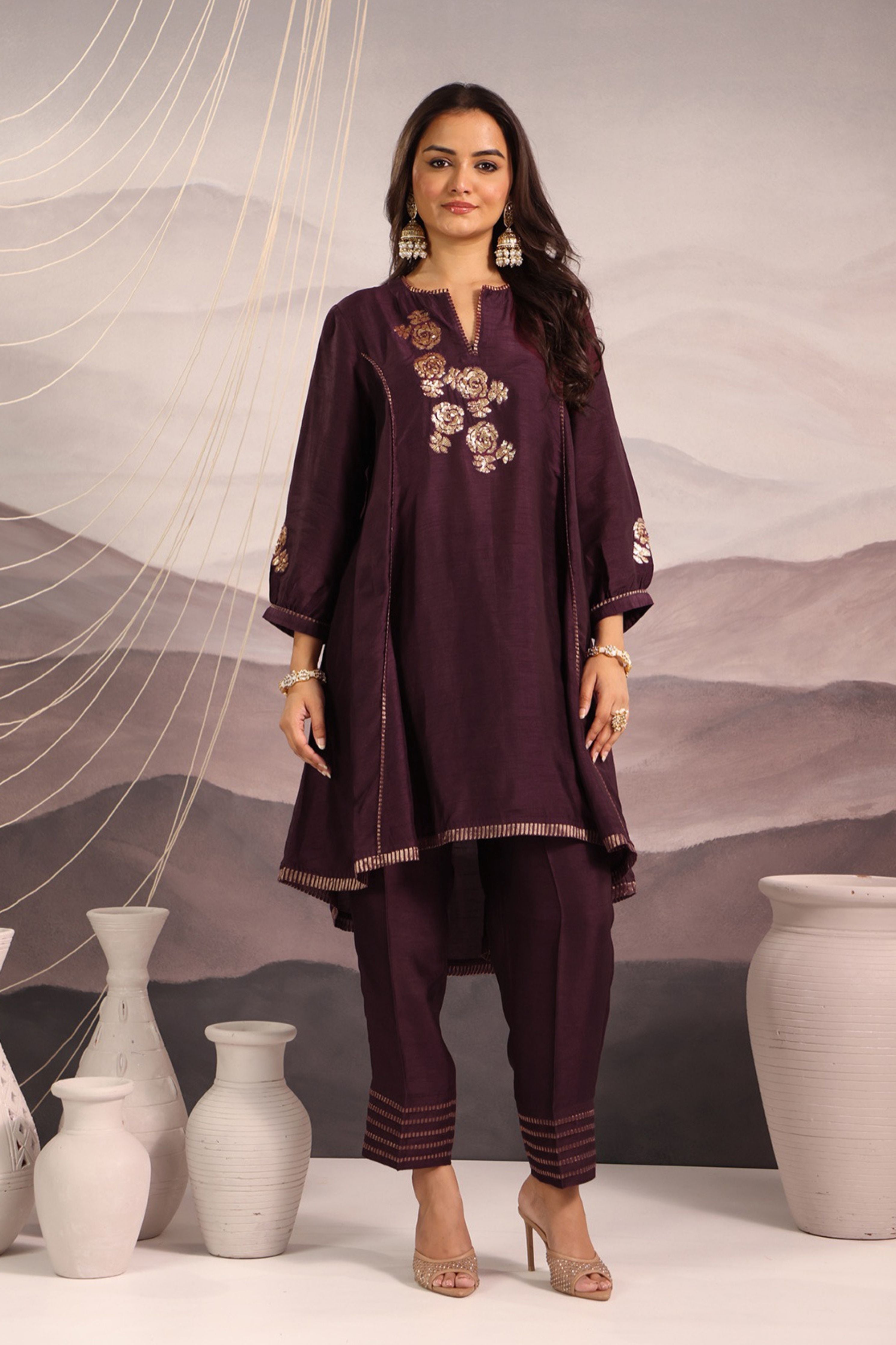 Wine Panelled Co-Ord Set