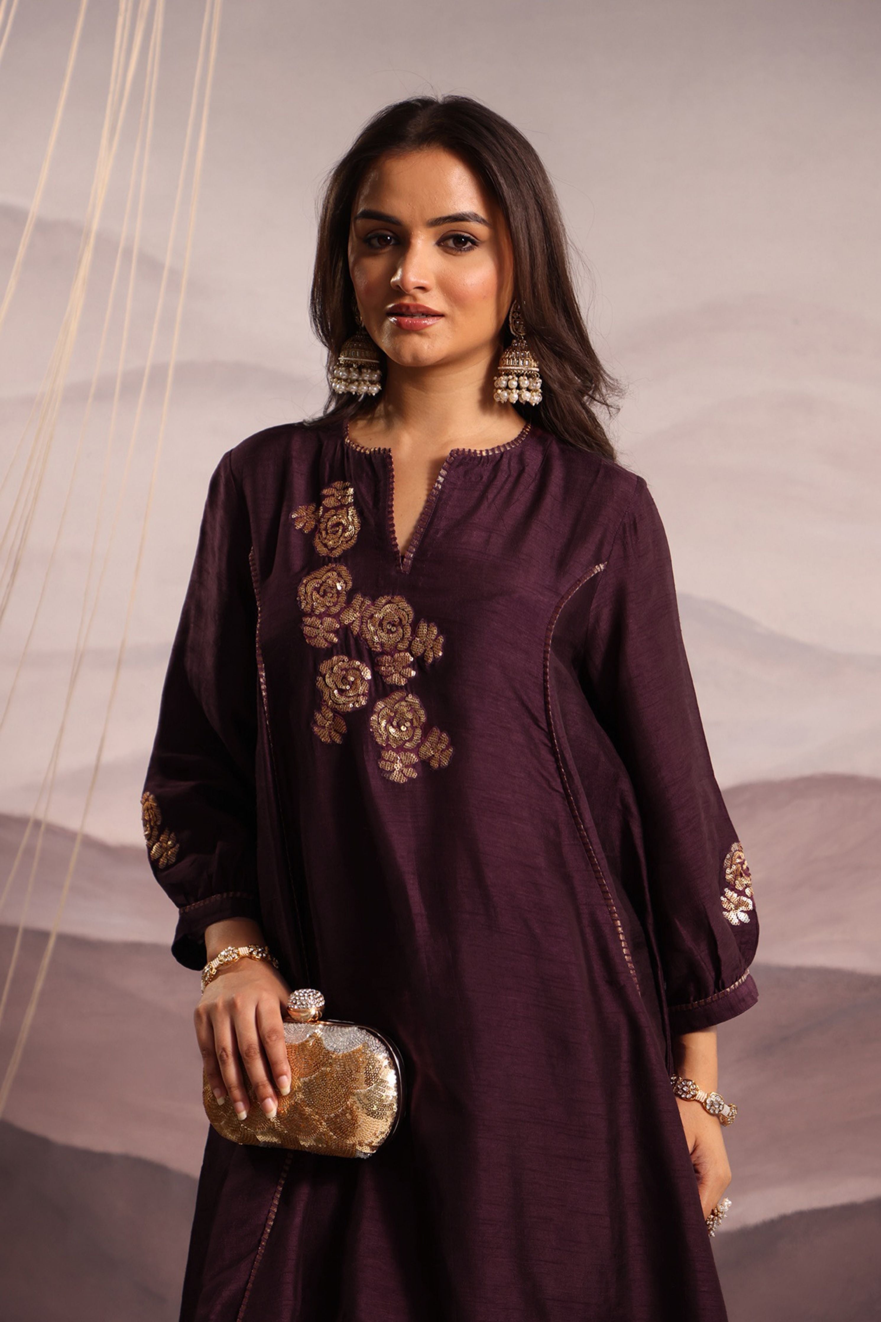 Wine Panelled Co-Ord Set