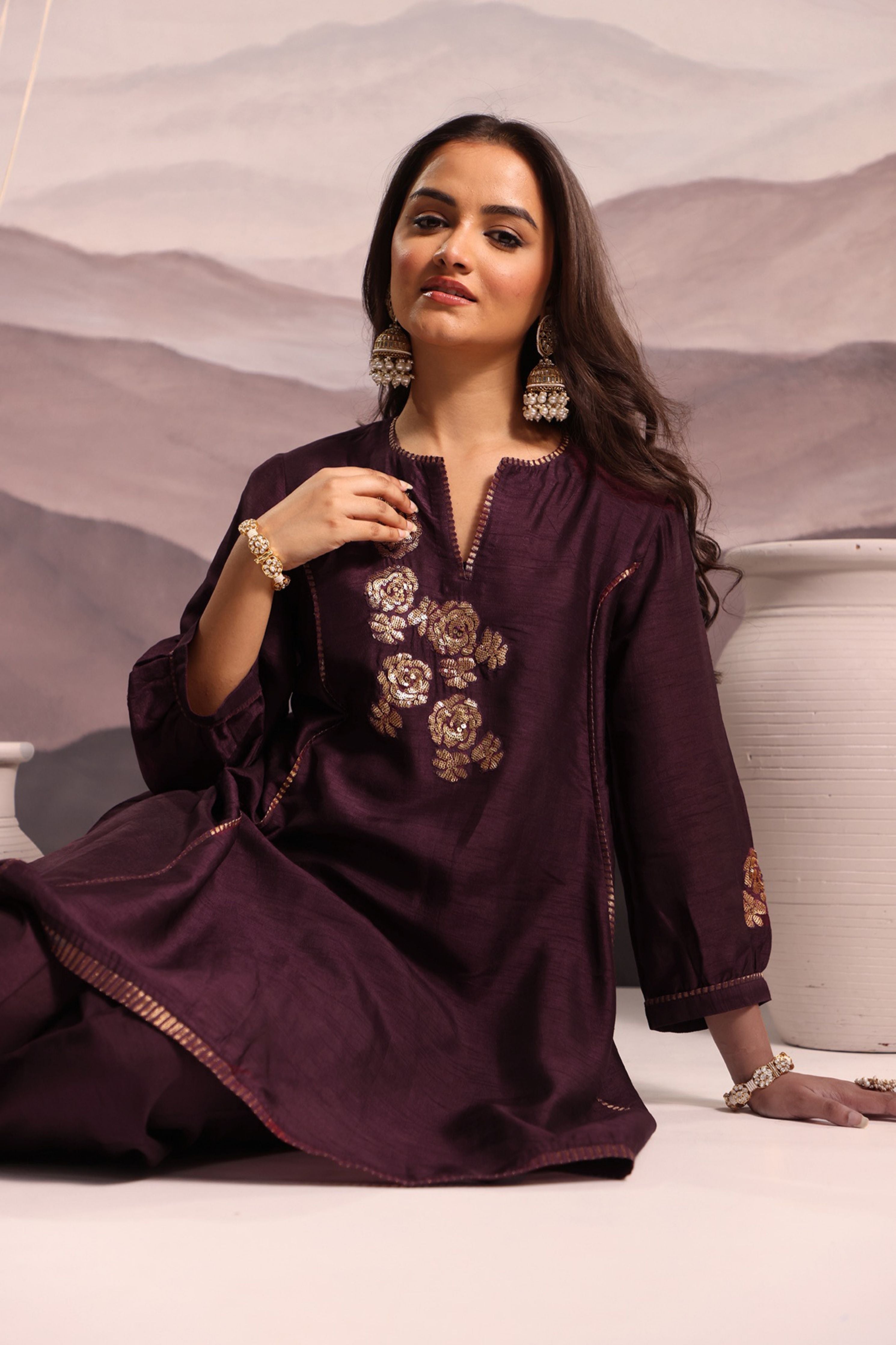 Wine Panelled Co-Ord Set