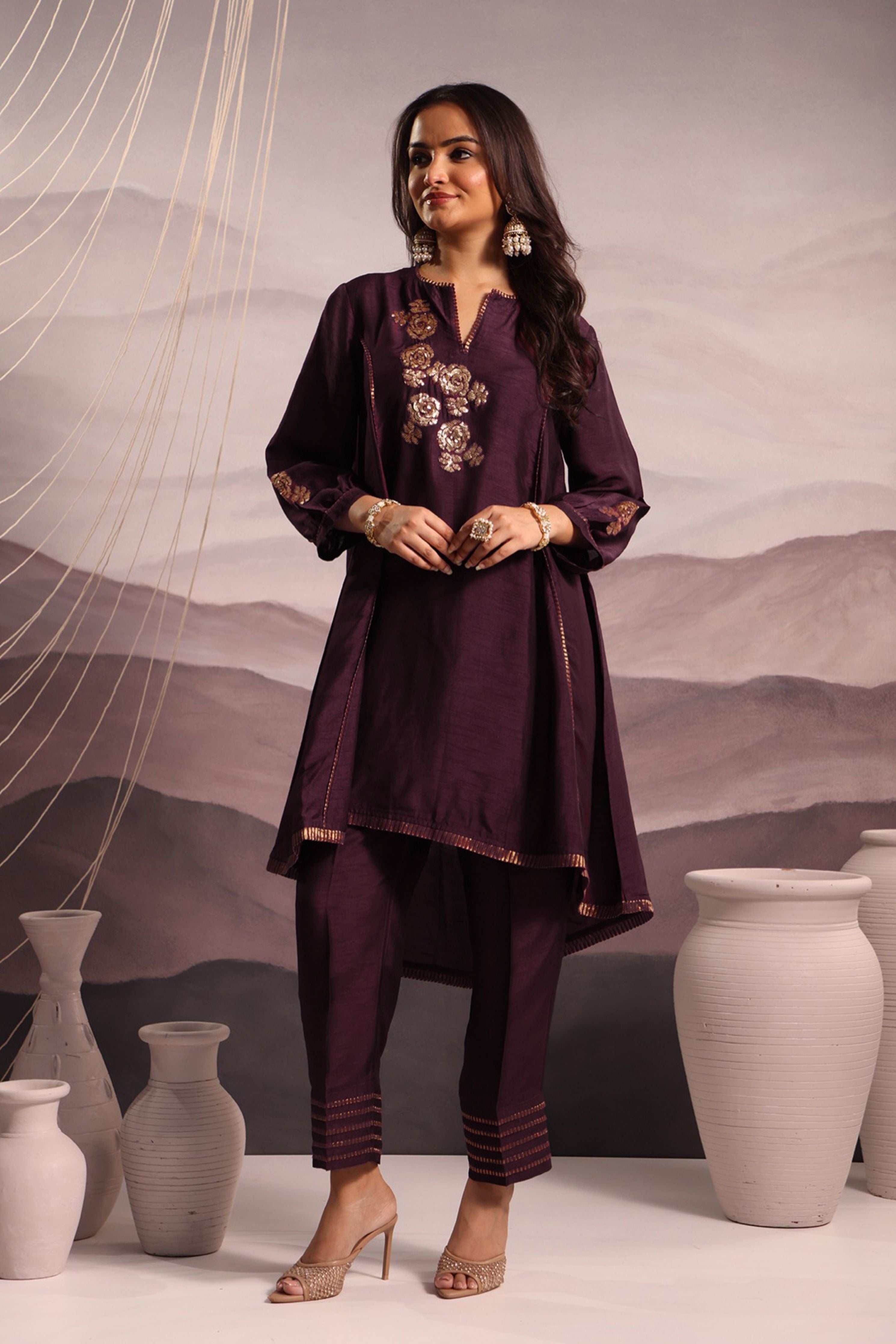 Wine Panelled Co-Ord Set