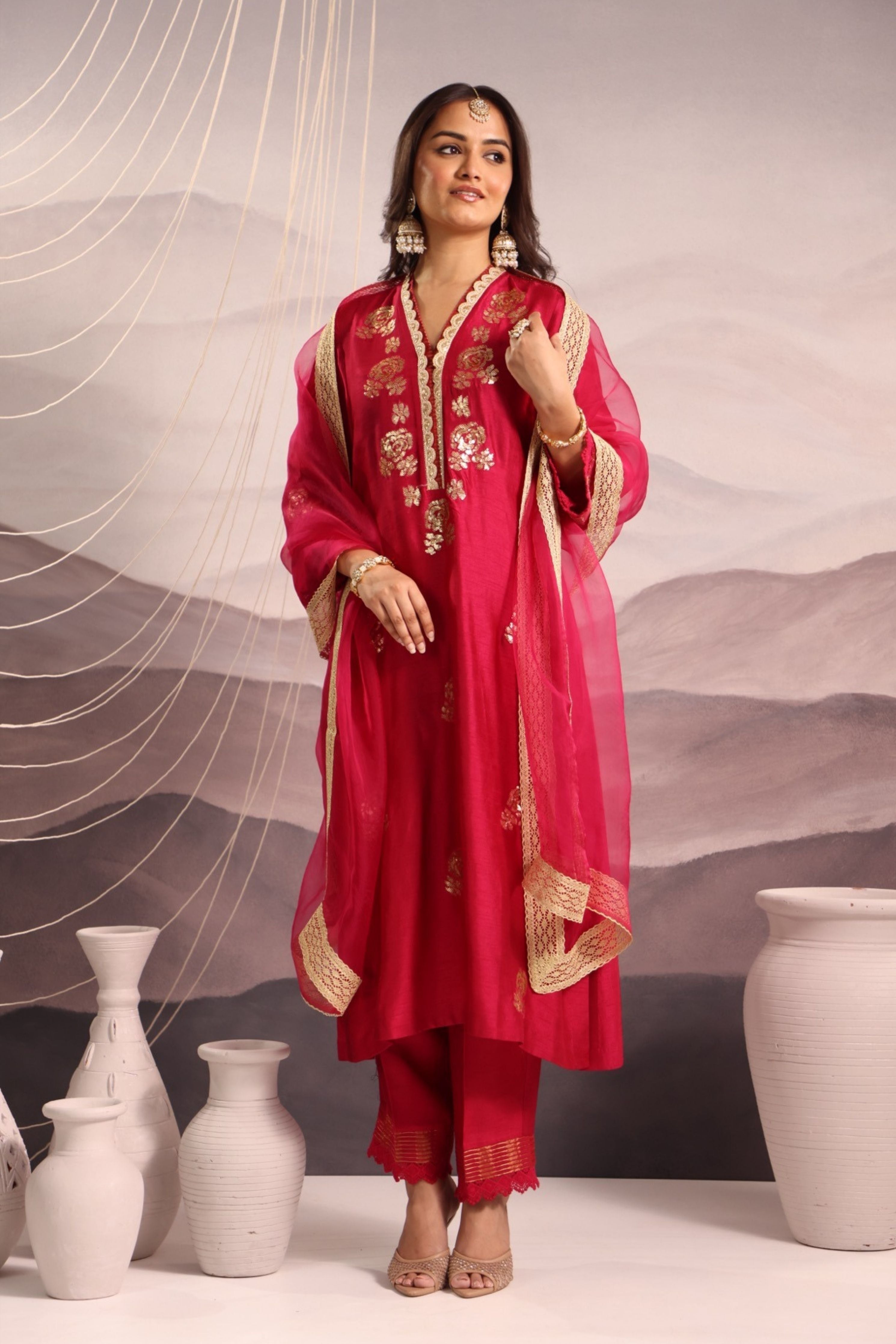 Magenta Silk Kurta Set