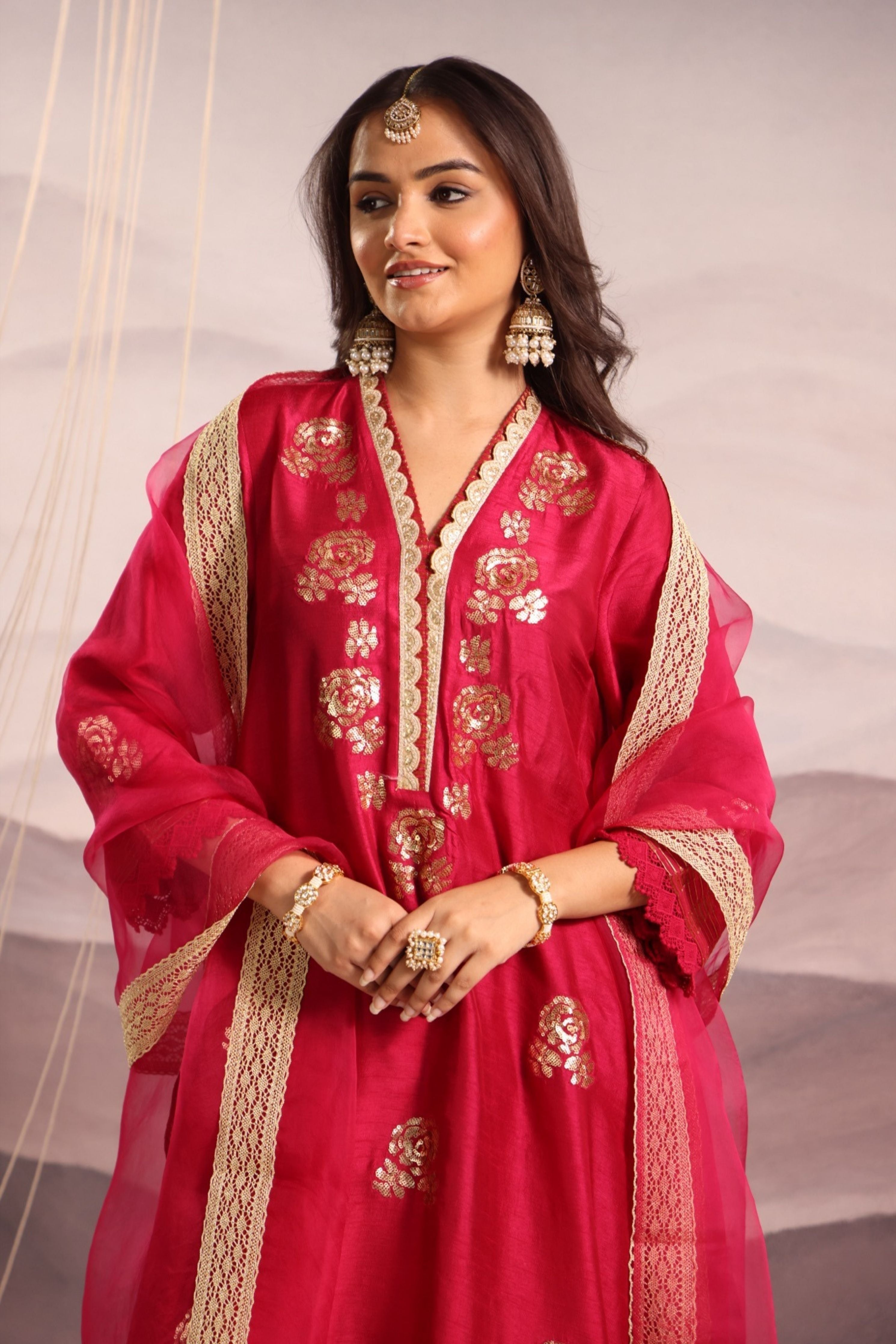 Magenta Silk Kurta Set