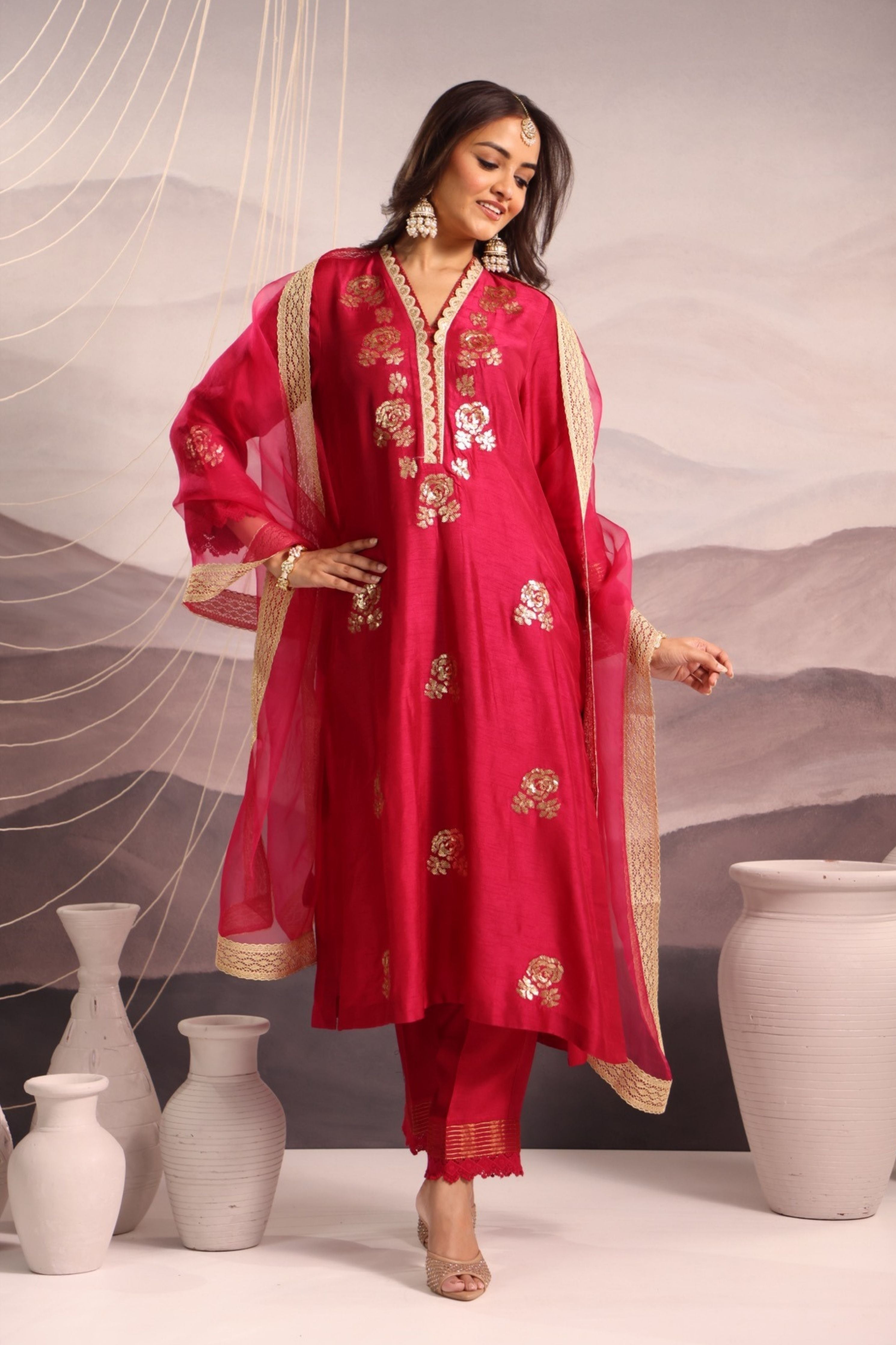 Magenta Silk Kurta Set