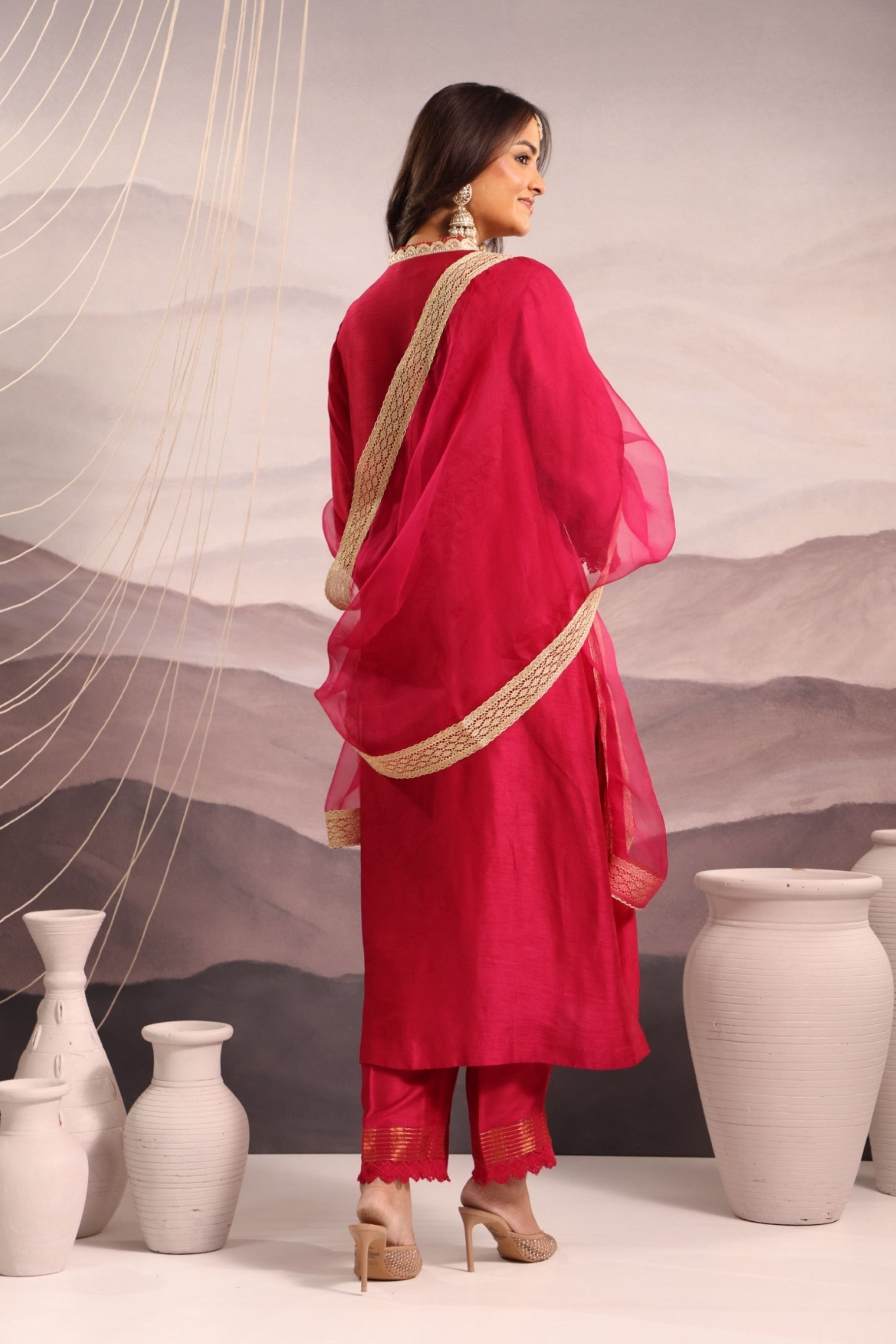 Magenta Silk Kurta Set