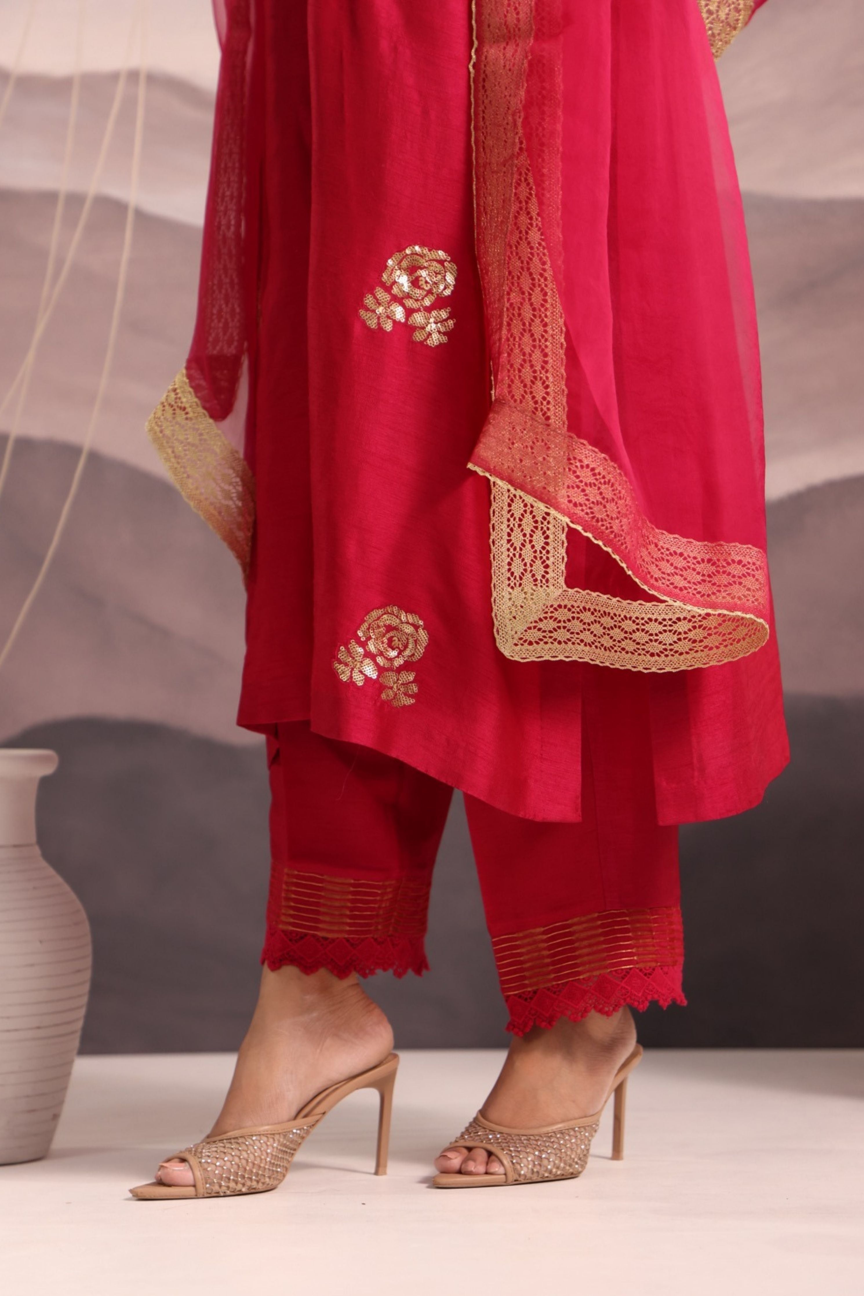 Magenta Silk Kurta Set