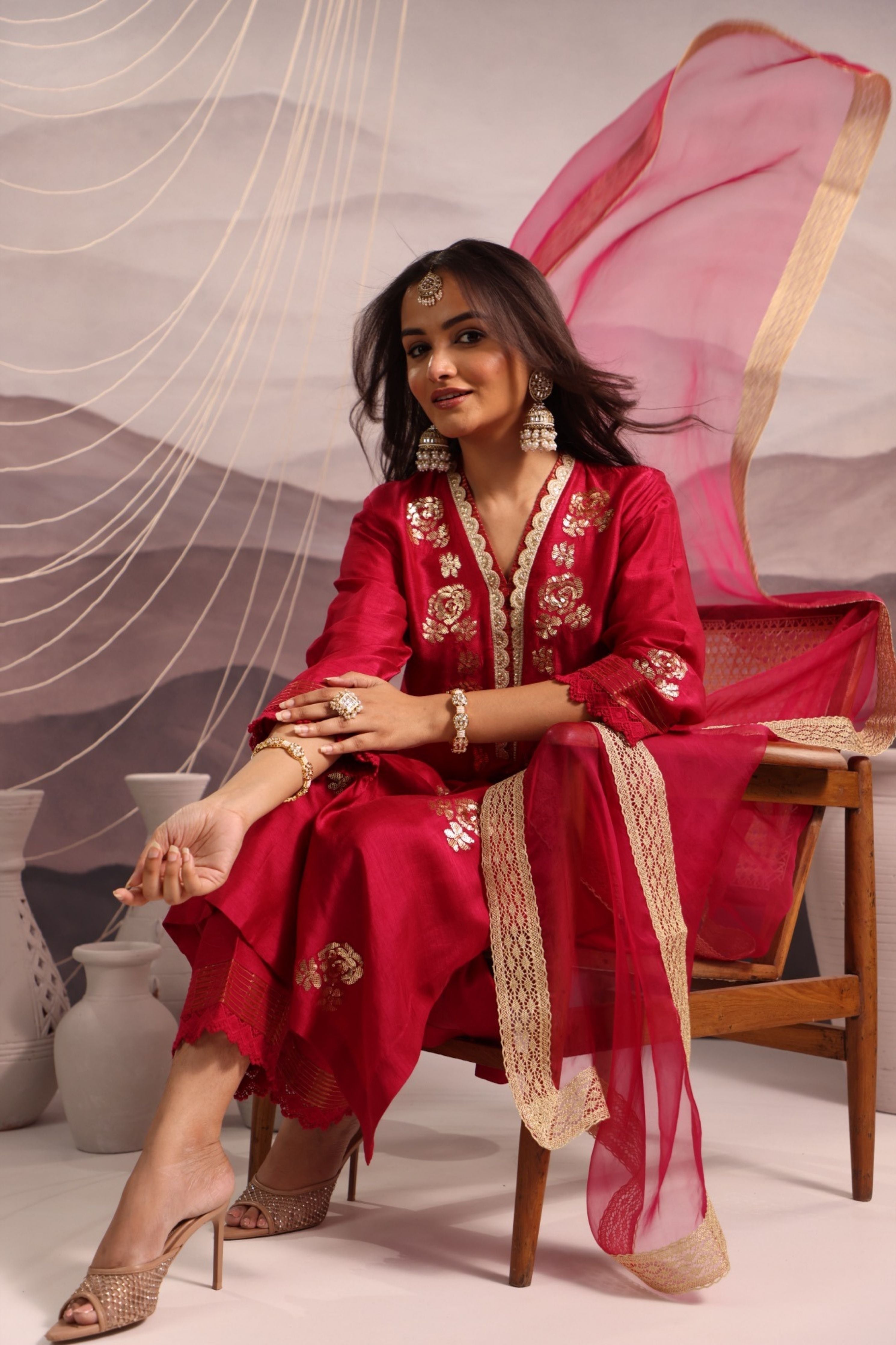 Magenta Silk Kurta Set