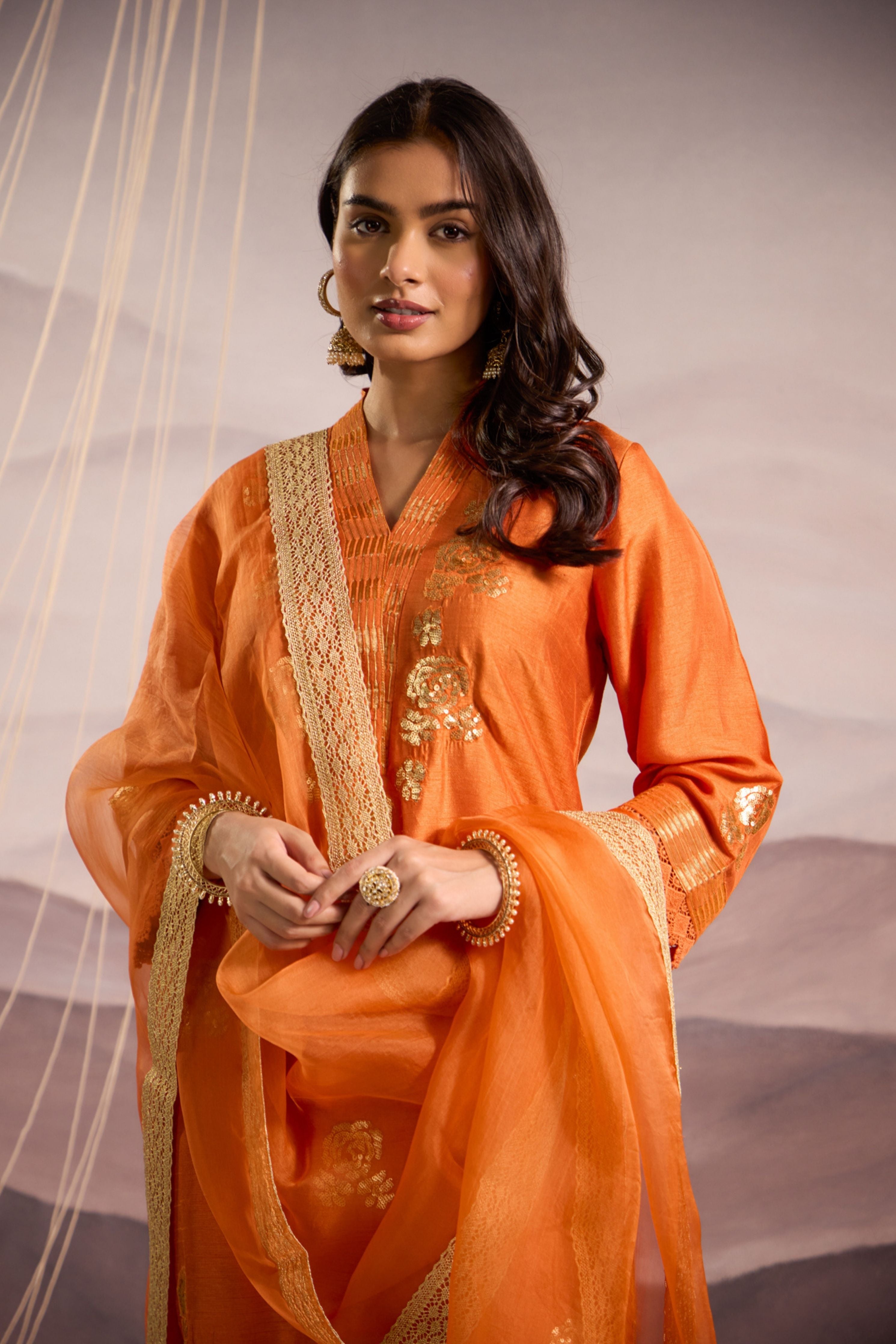 Orange Silk Kurta Set