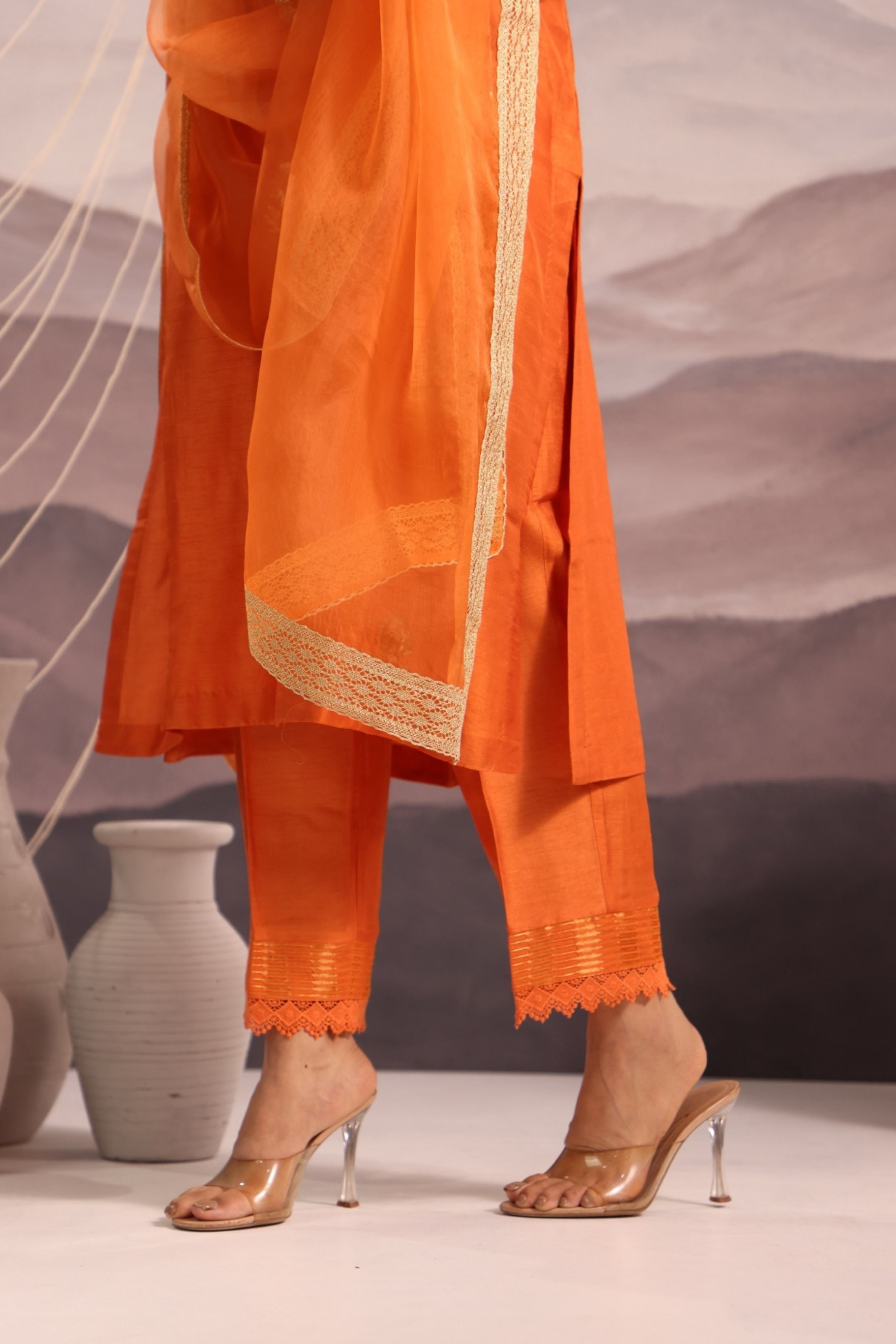Orange Silk Kurta Set