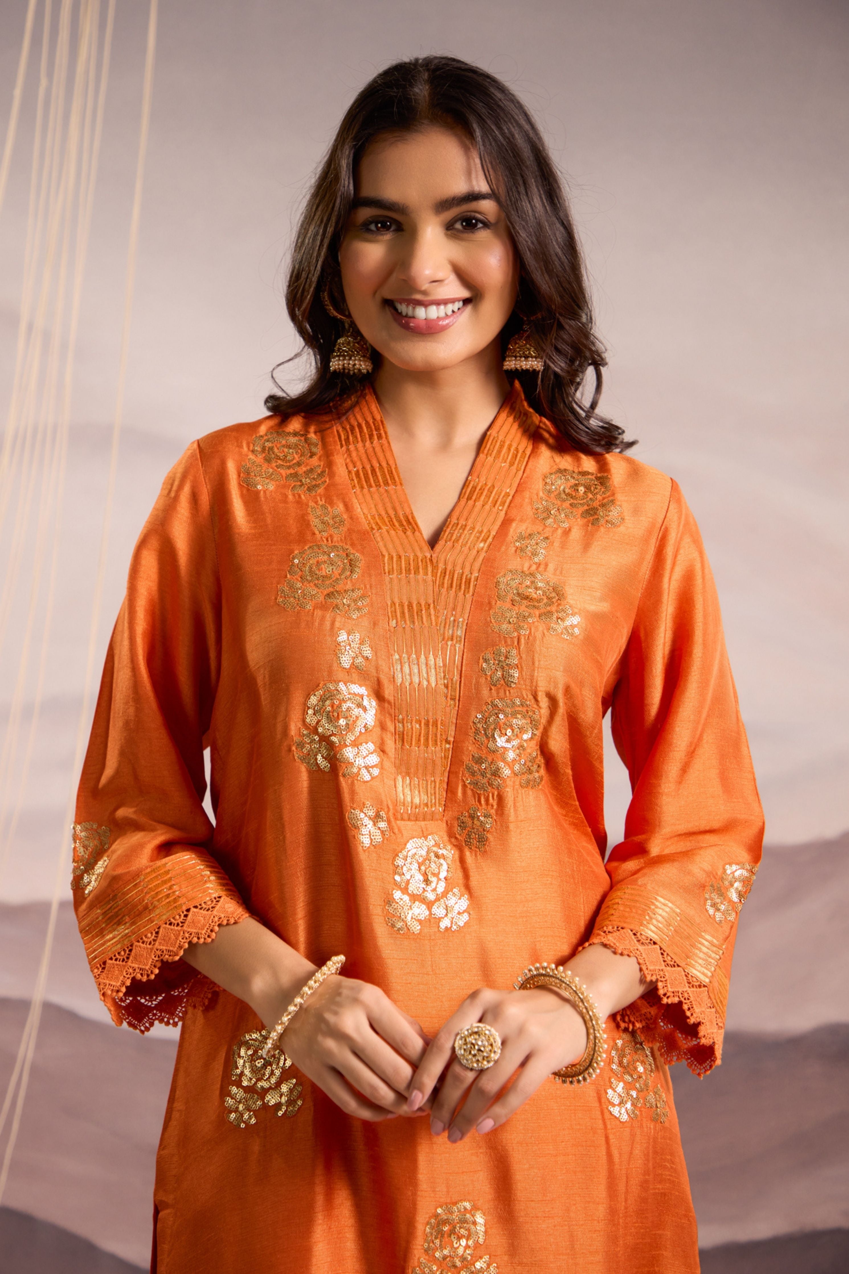 Orange Silk Kurta Set