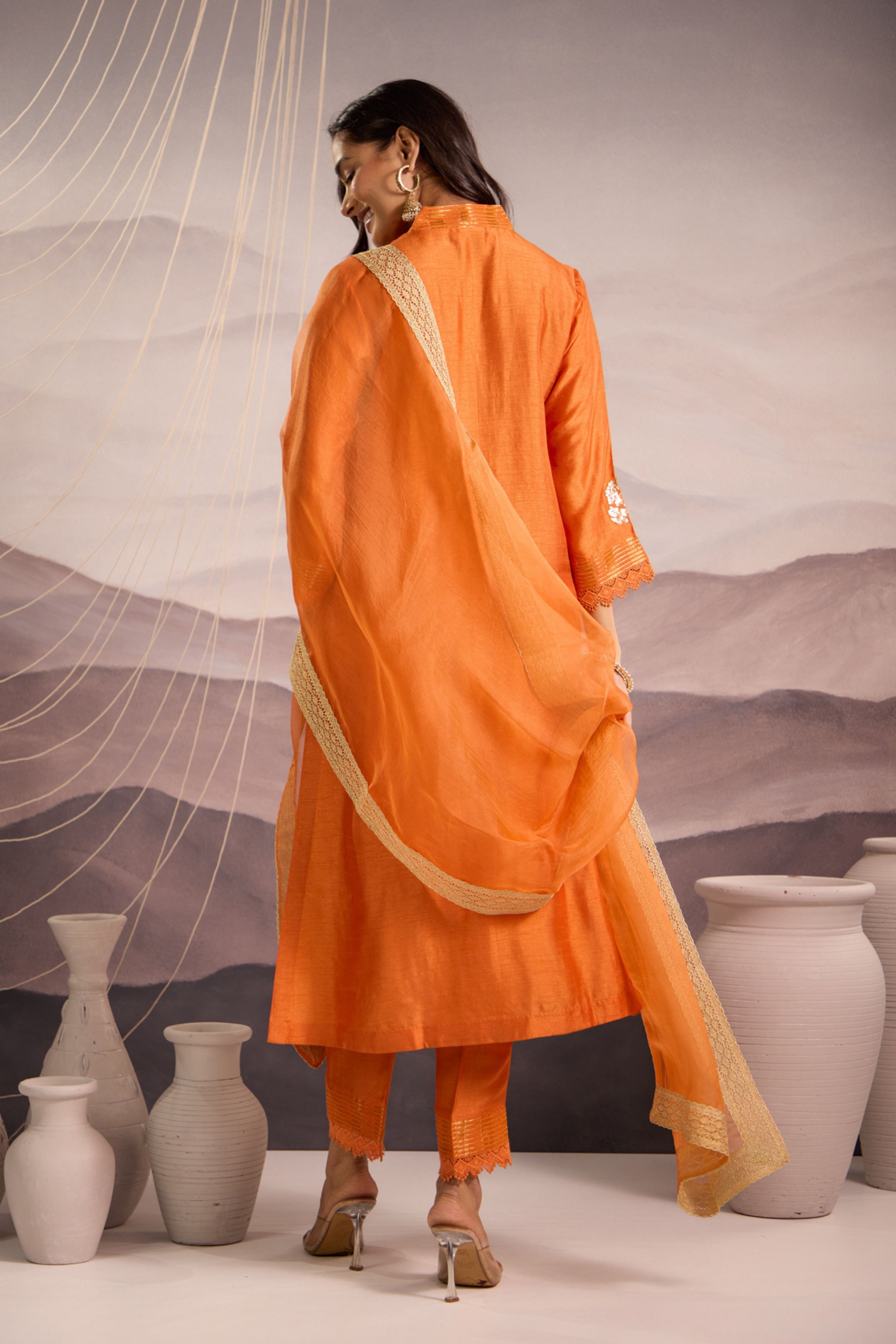 Orange Silk Kurta Set