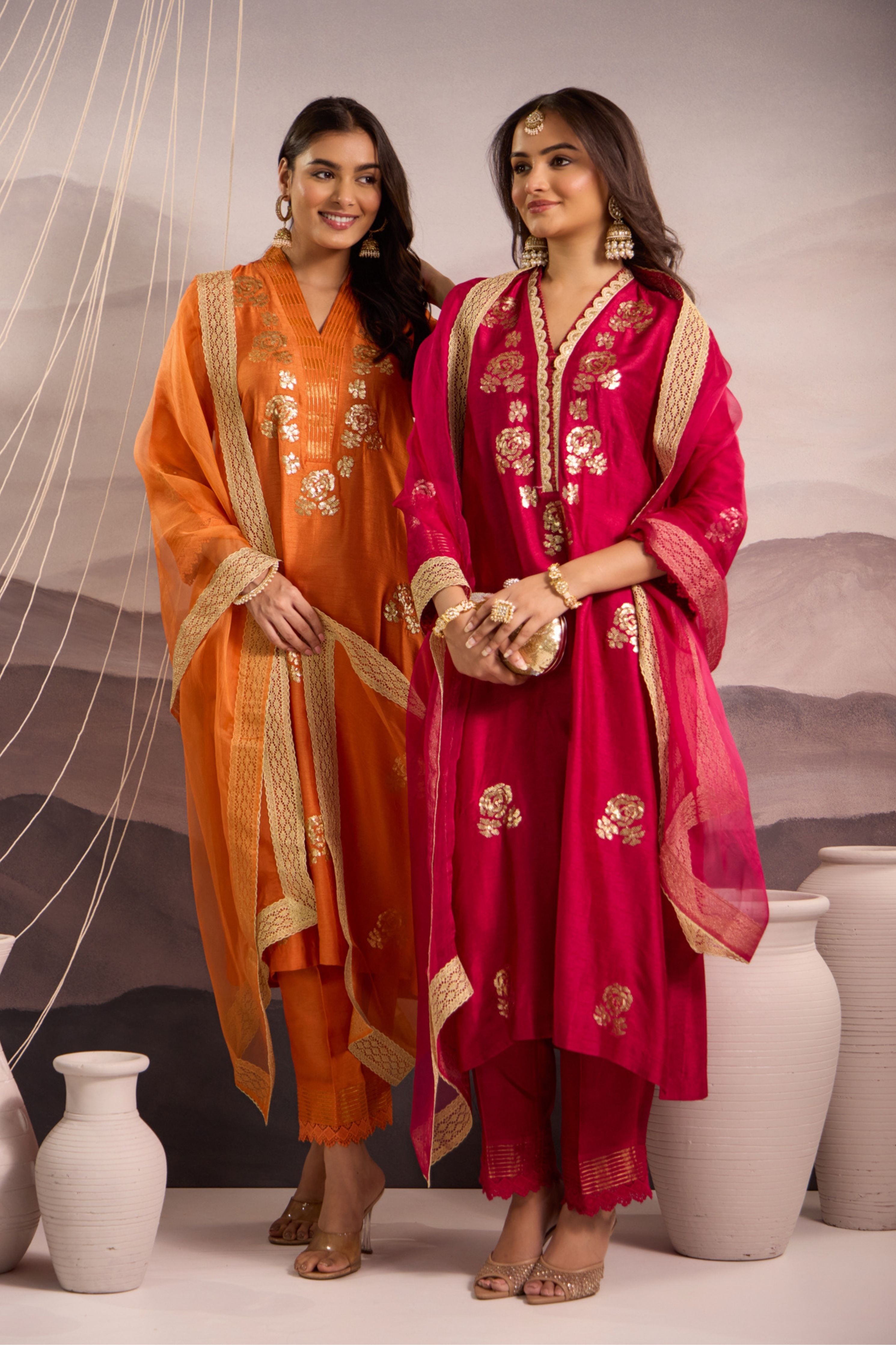 Orange Silk Kurta Set