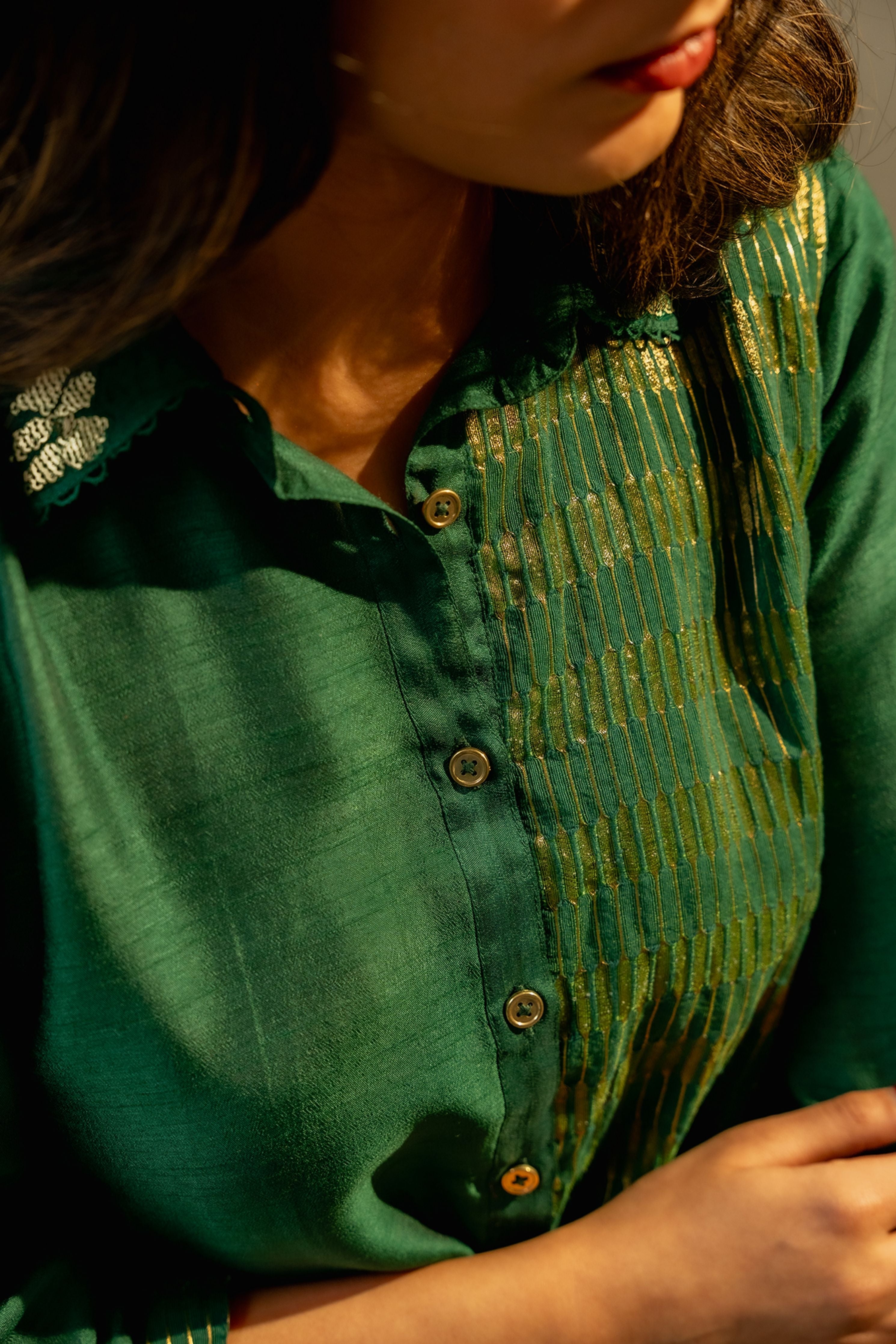 Emerald Green Silk Rounded Co-Ord Set