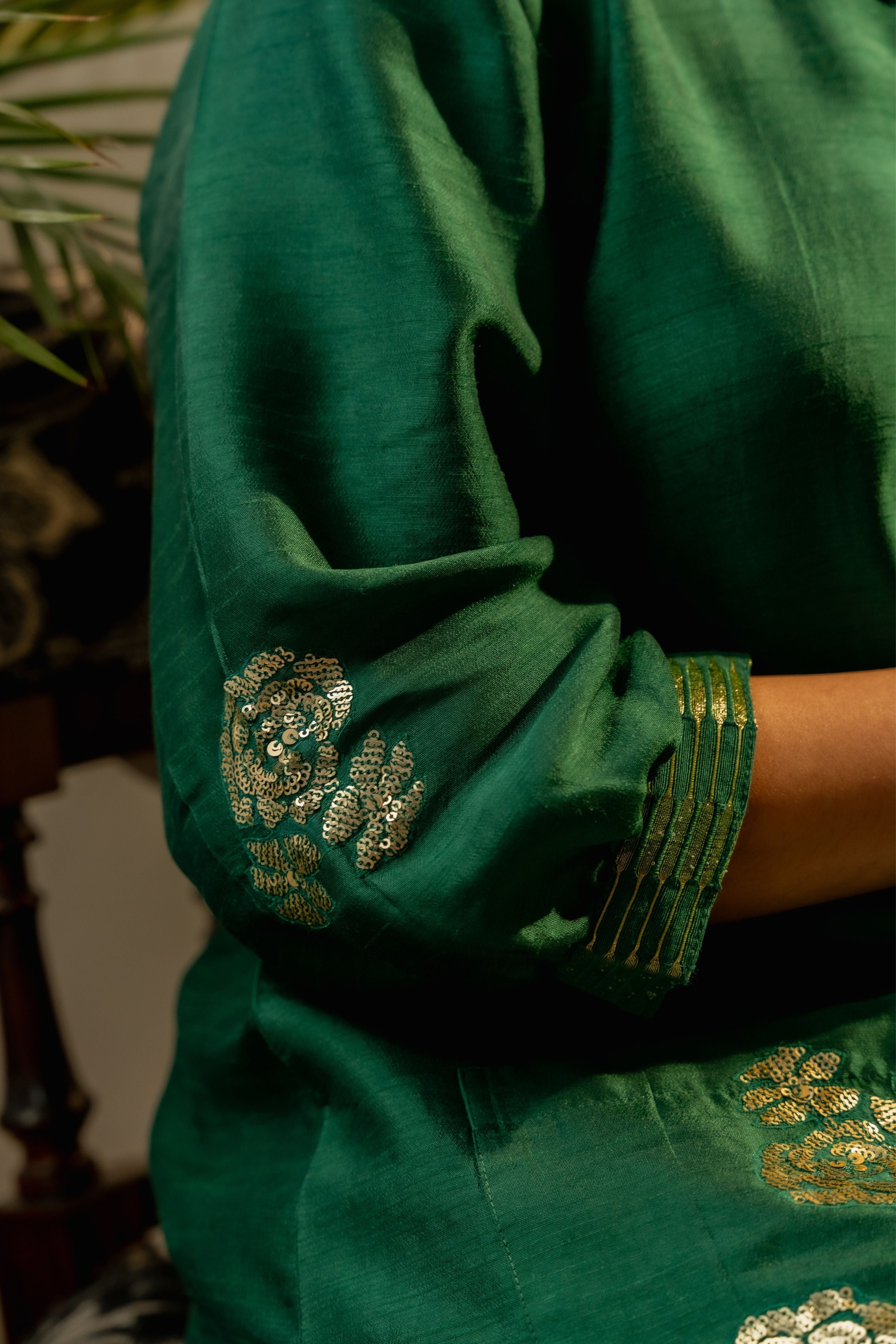 Emerald Green Silk Rounded Co-Ord Set
