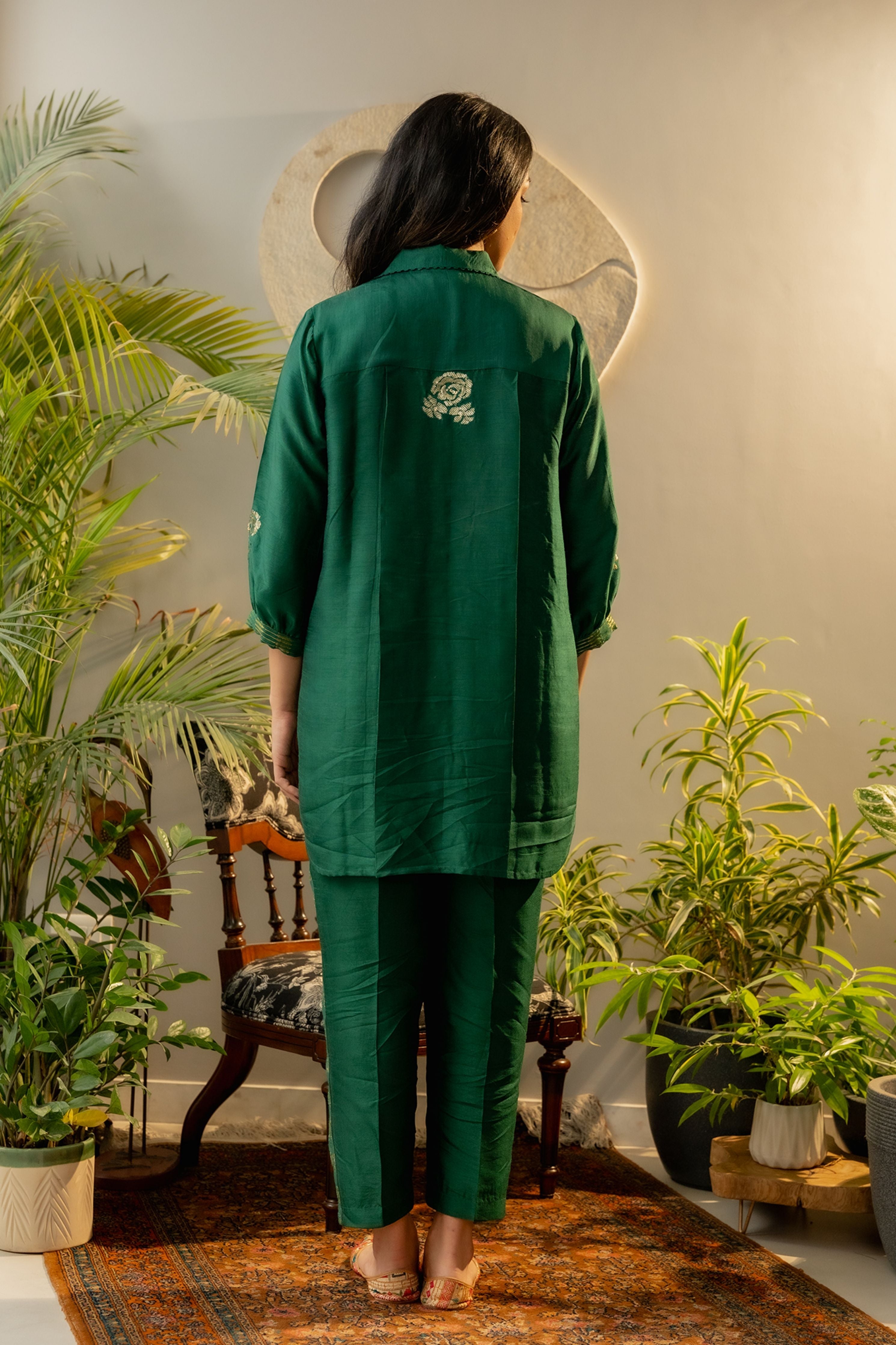 Emerald Green Silk Rounded Co-Ord Set