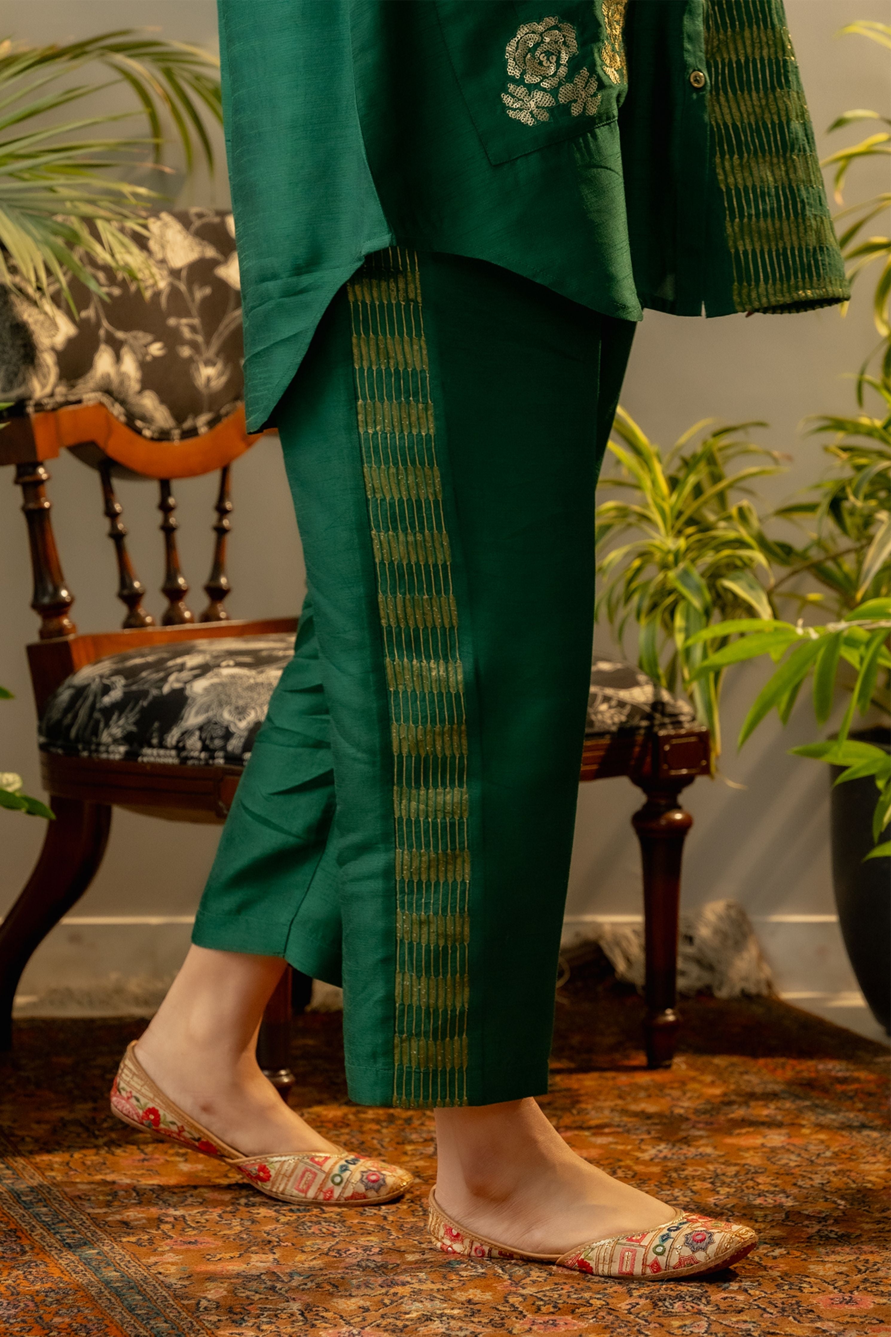 Emerald Green Silk Rounded Co-Ord Set