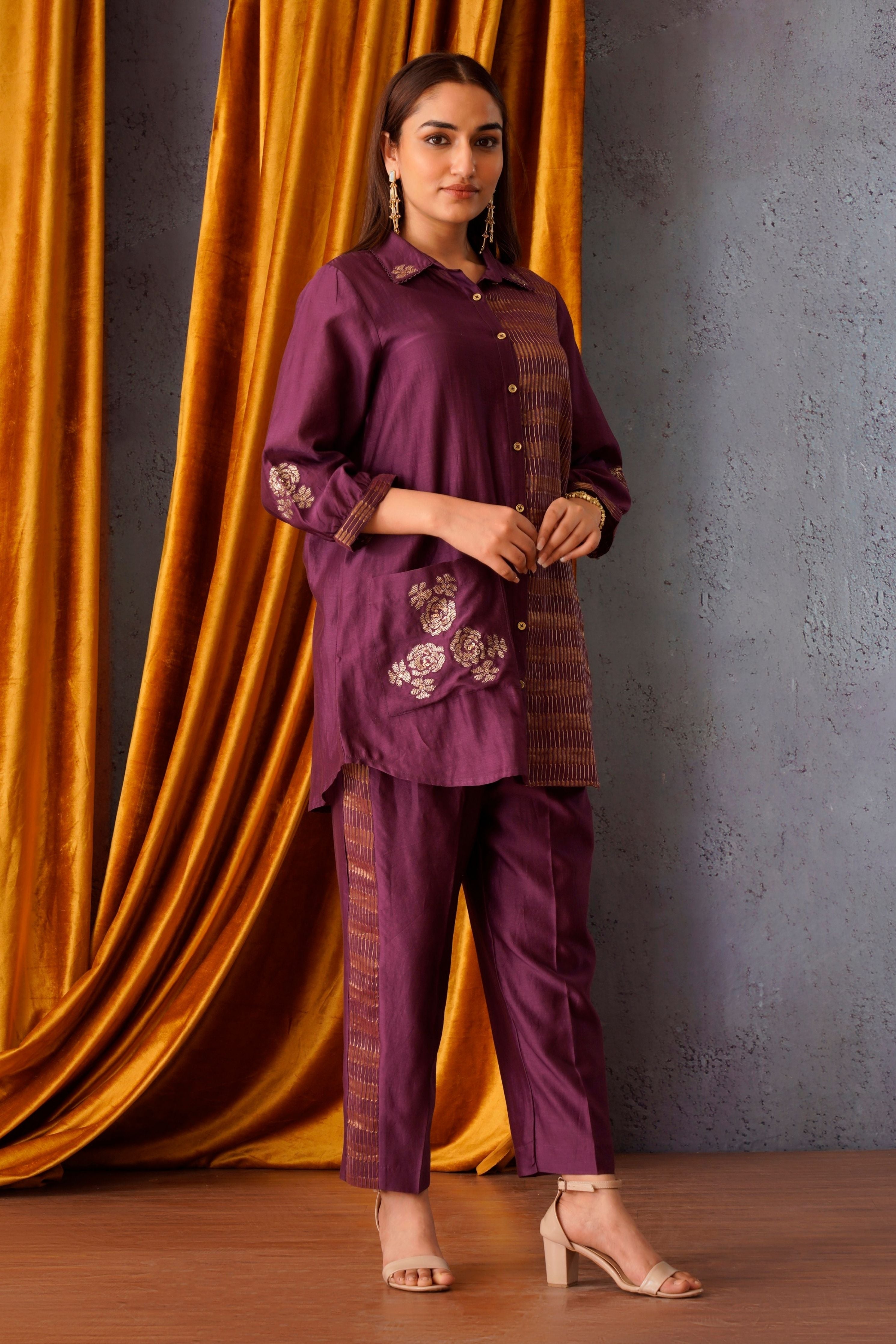 Wine Button Down Co-Ord Set