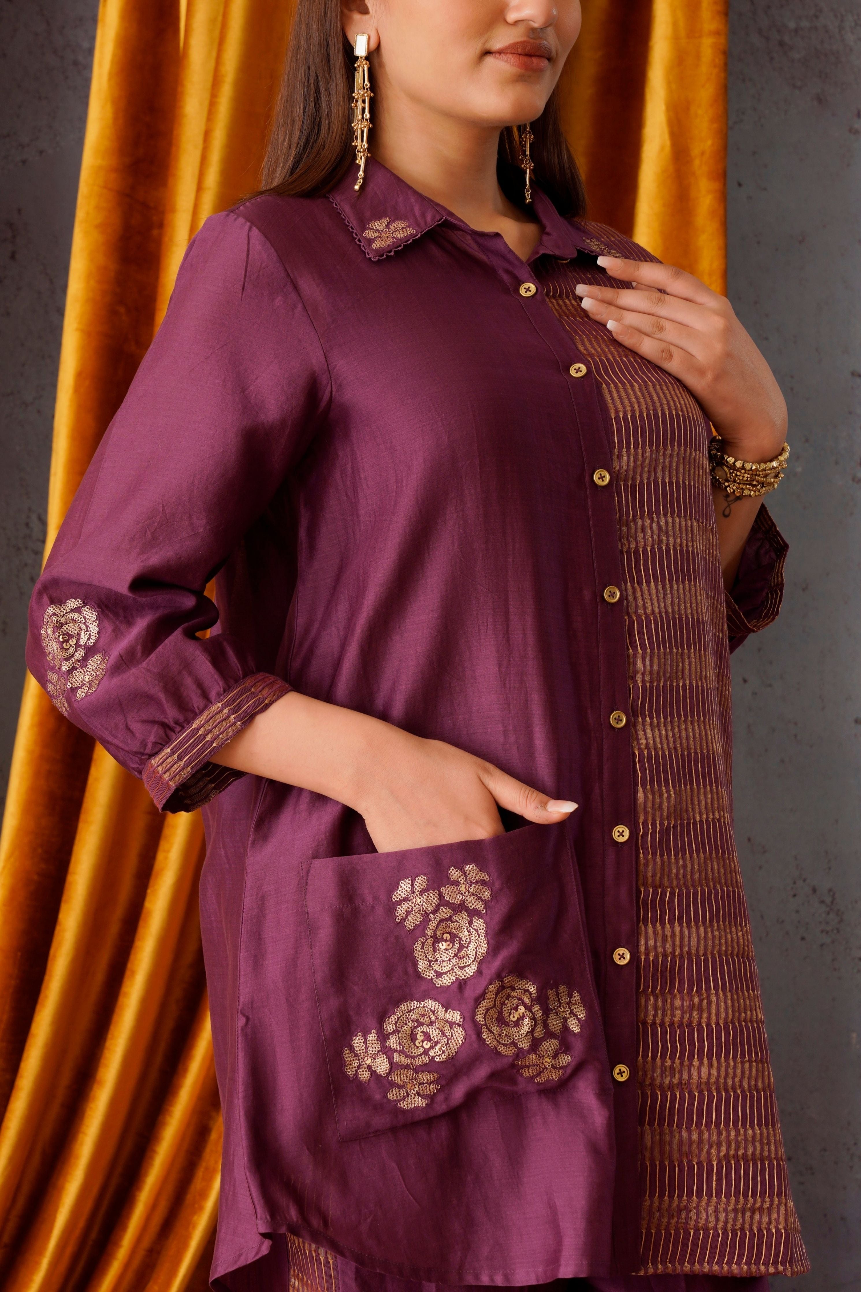 Wine Button Down Co-Ord Set