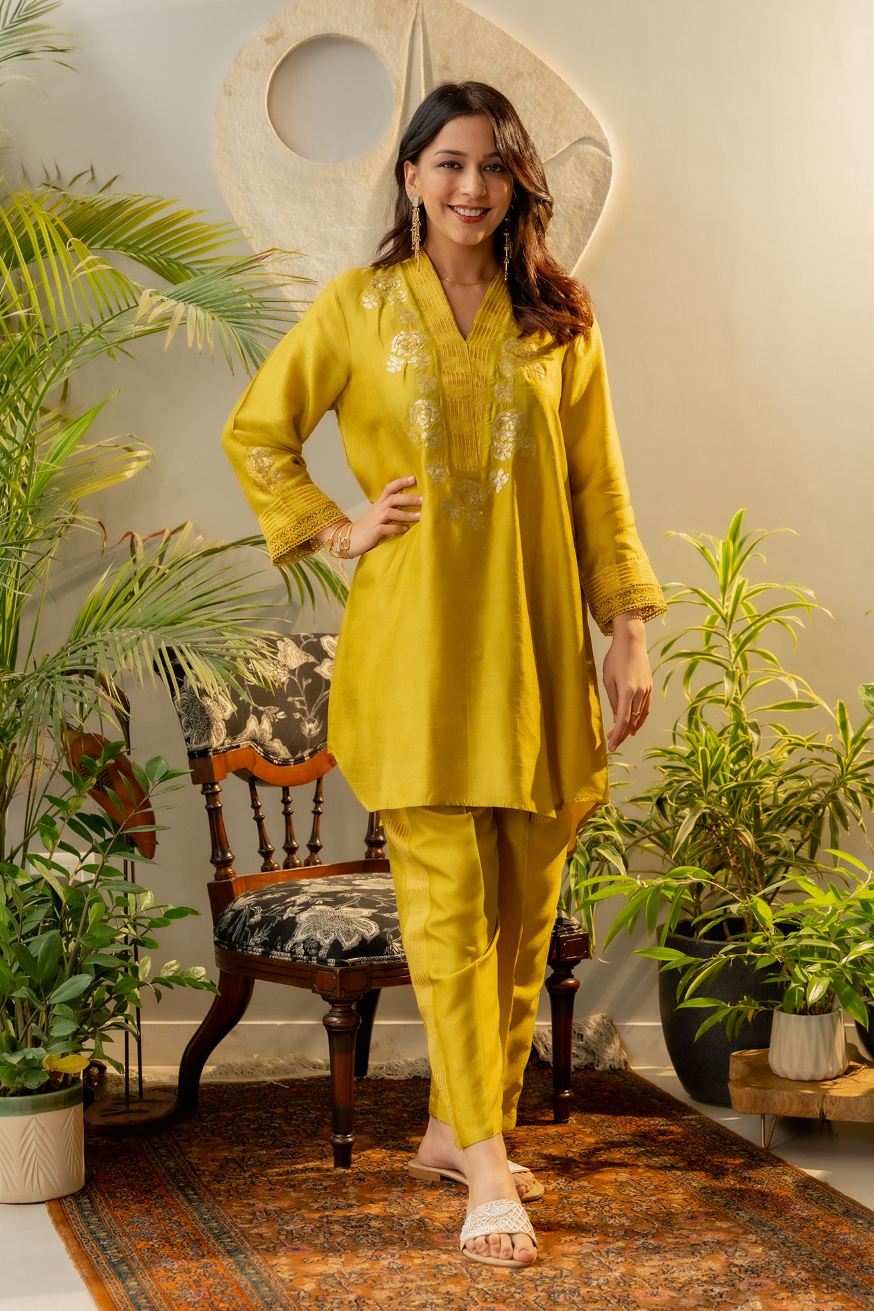 Lime Green silk rounded Co-Ord Set