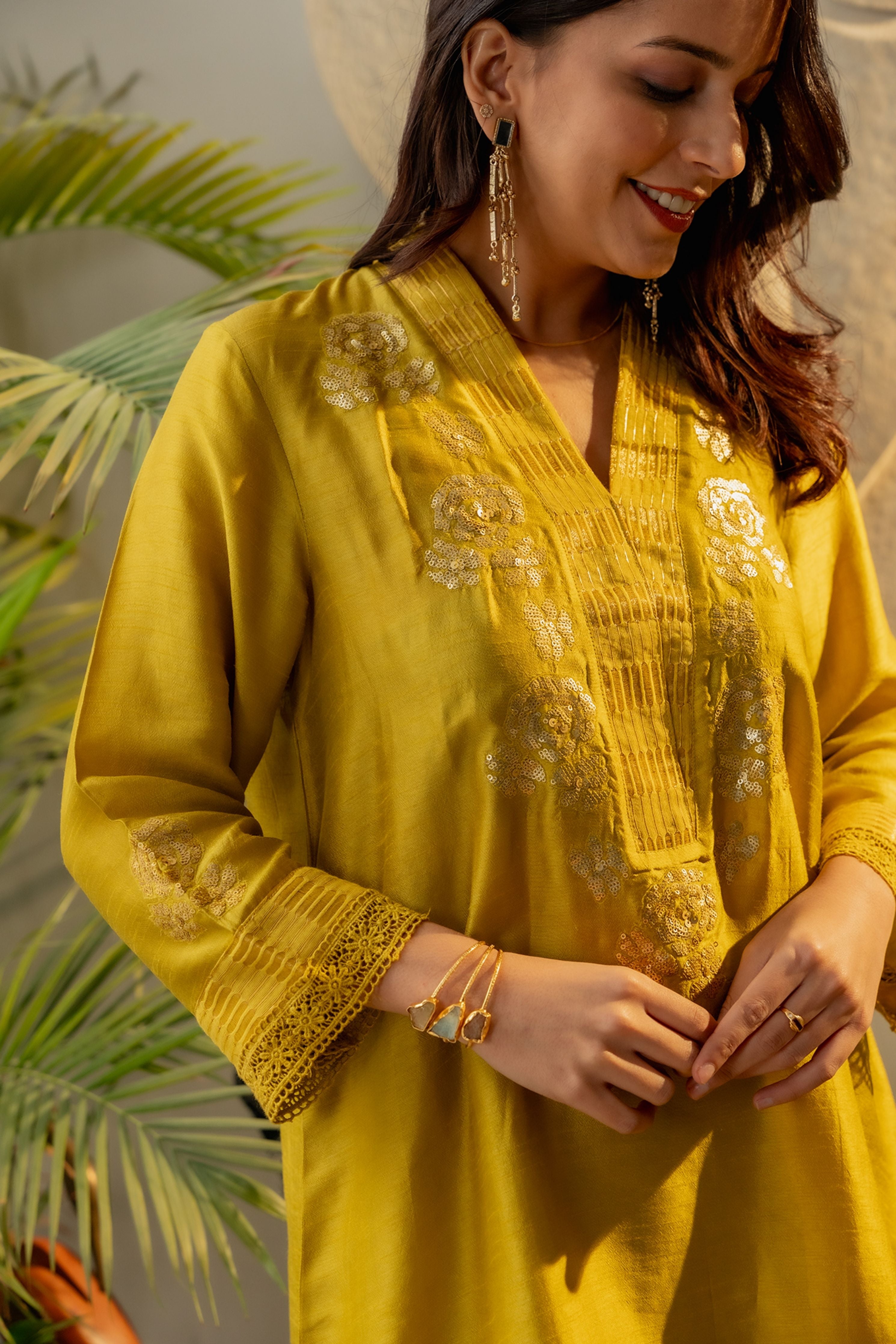 Lime Green silk rounded Co-Ord Set