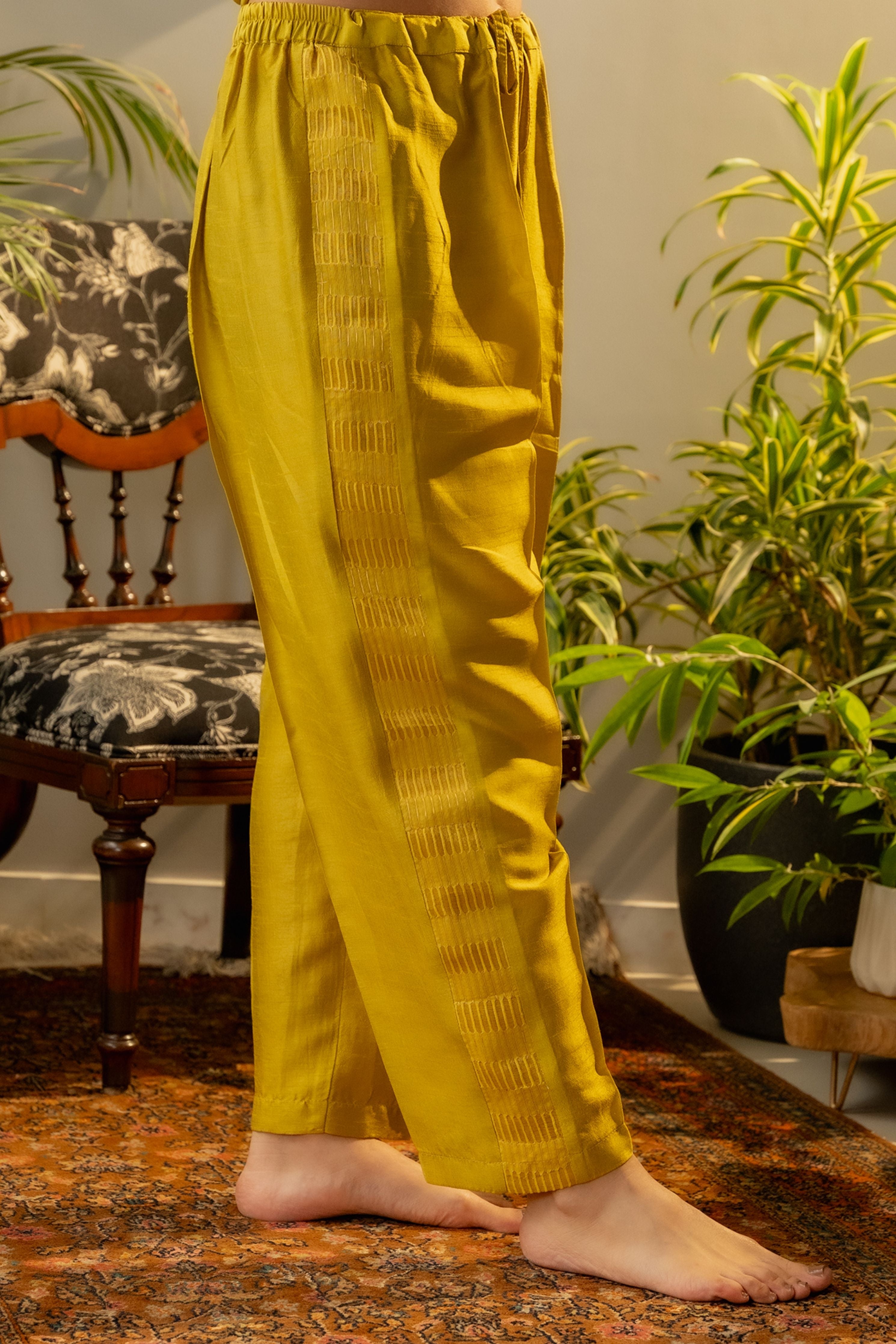 Lime Green silk rounded Co-Ord Set