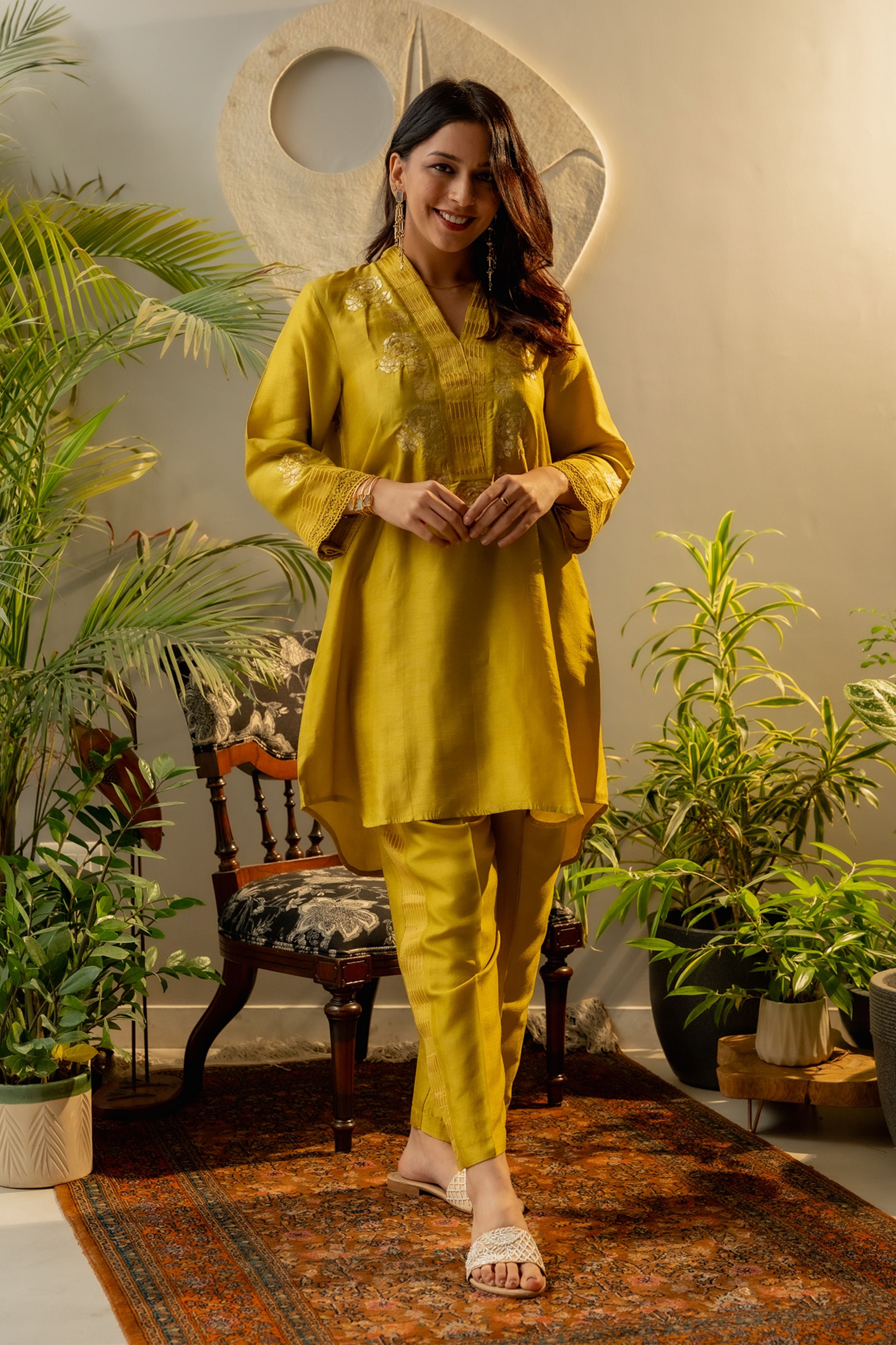 Lime Green silk rounded Co-Ord Set