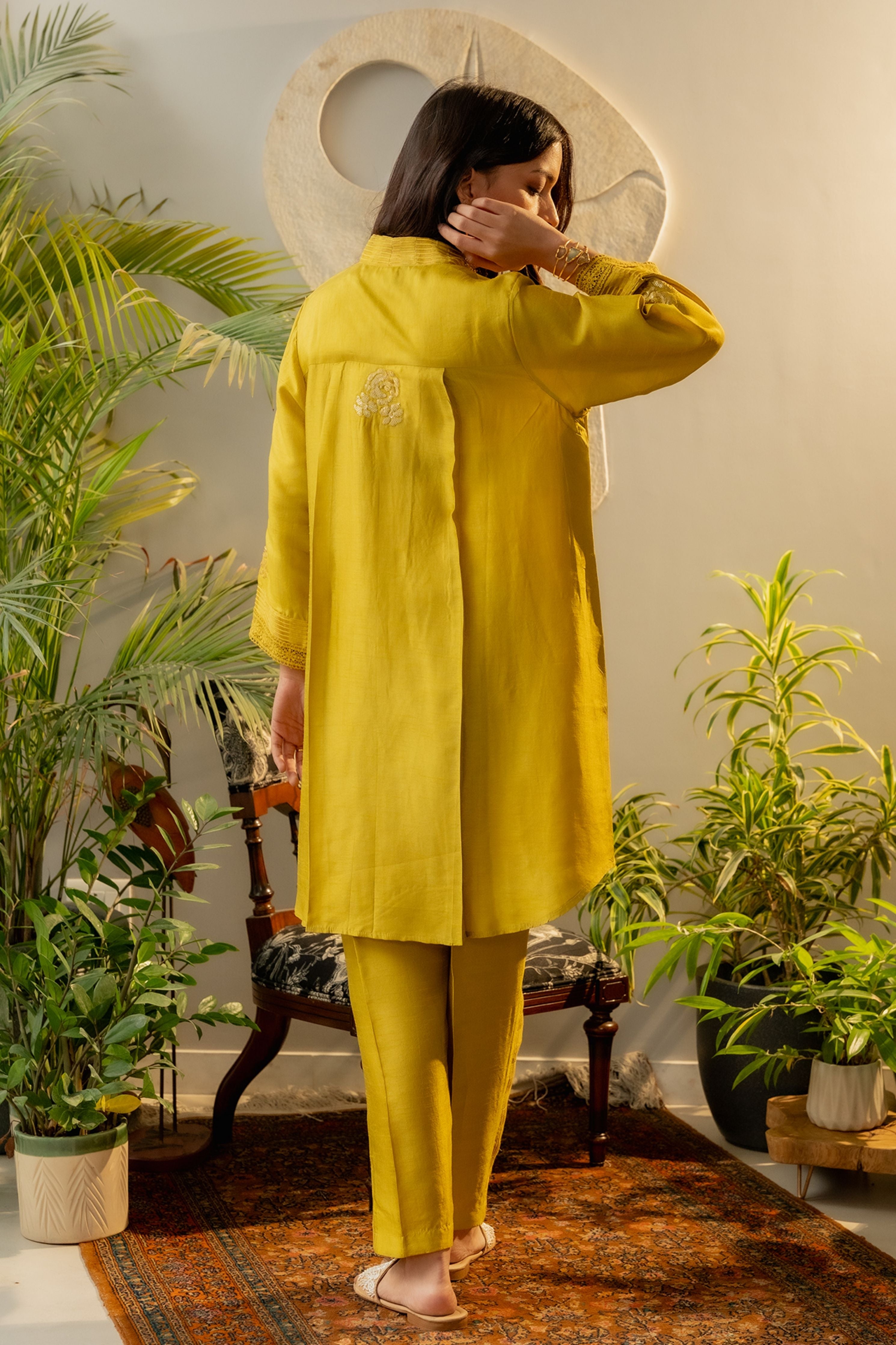 Lime Green silk rounded Co-Ord Set