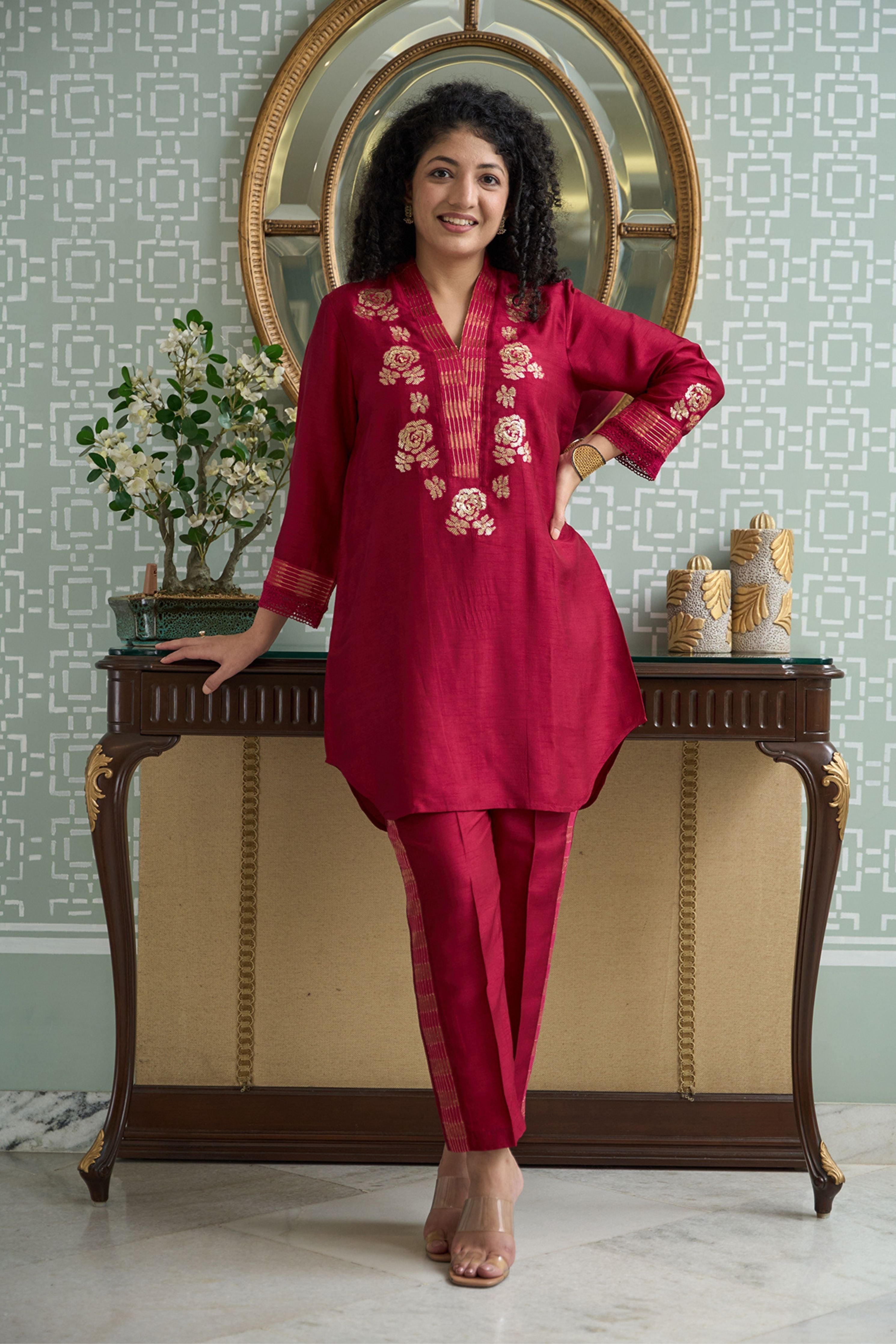 Magenta silk rounded Co-Ord Set