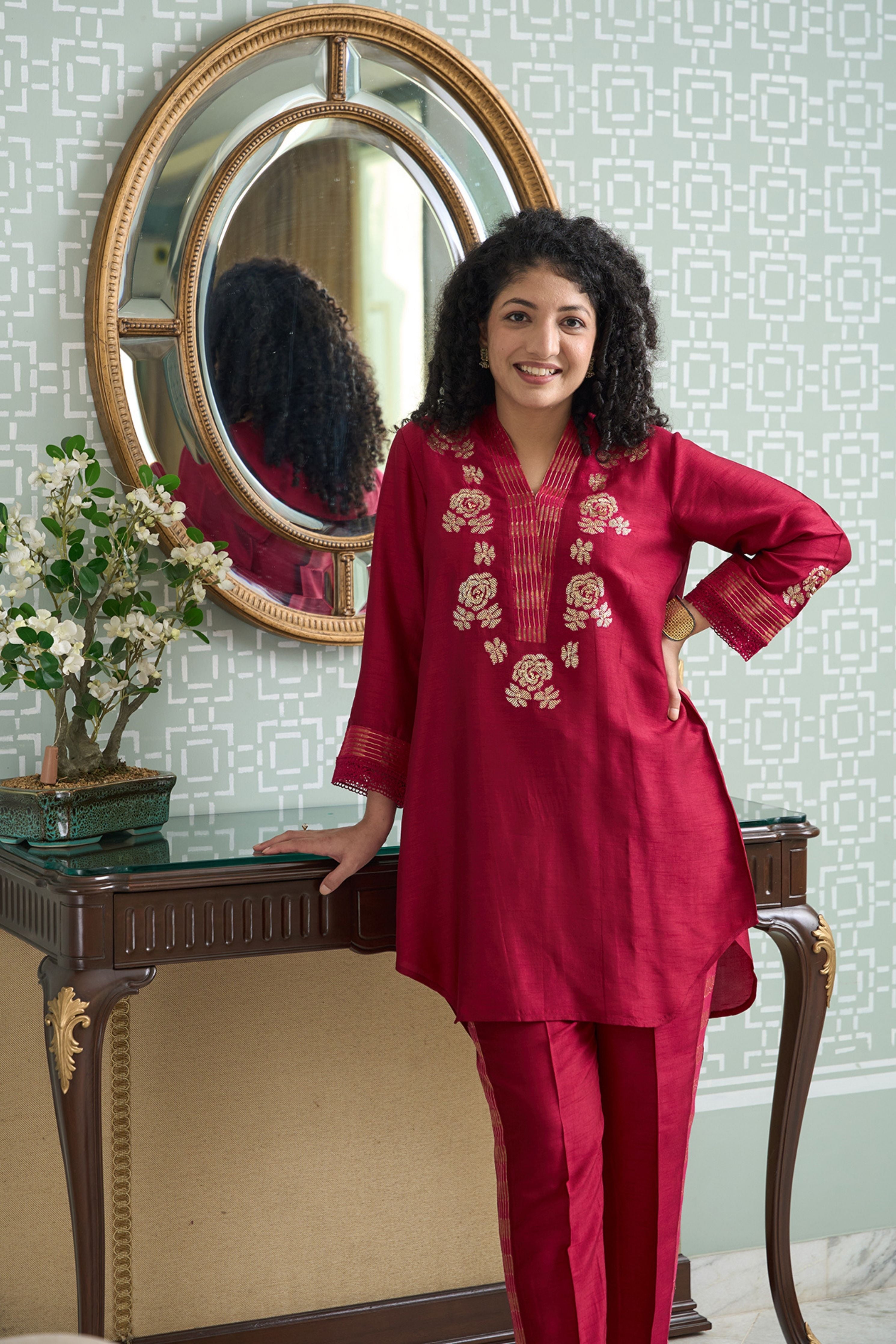 Magenta silk rounded Co-Ord Set