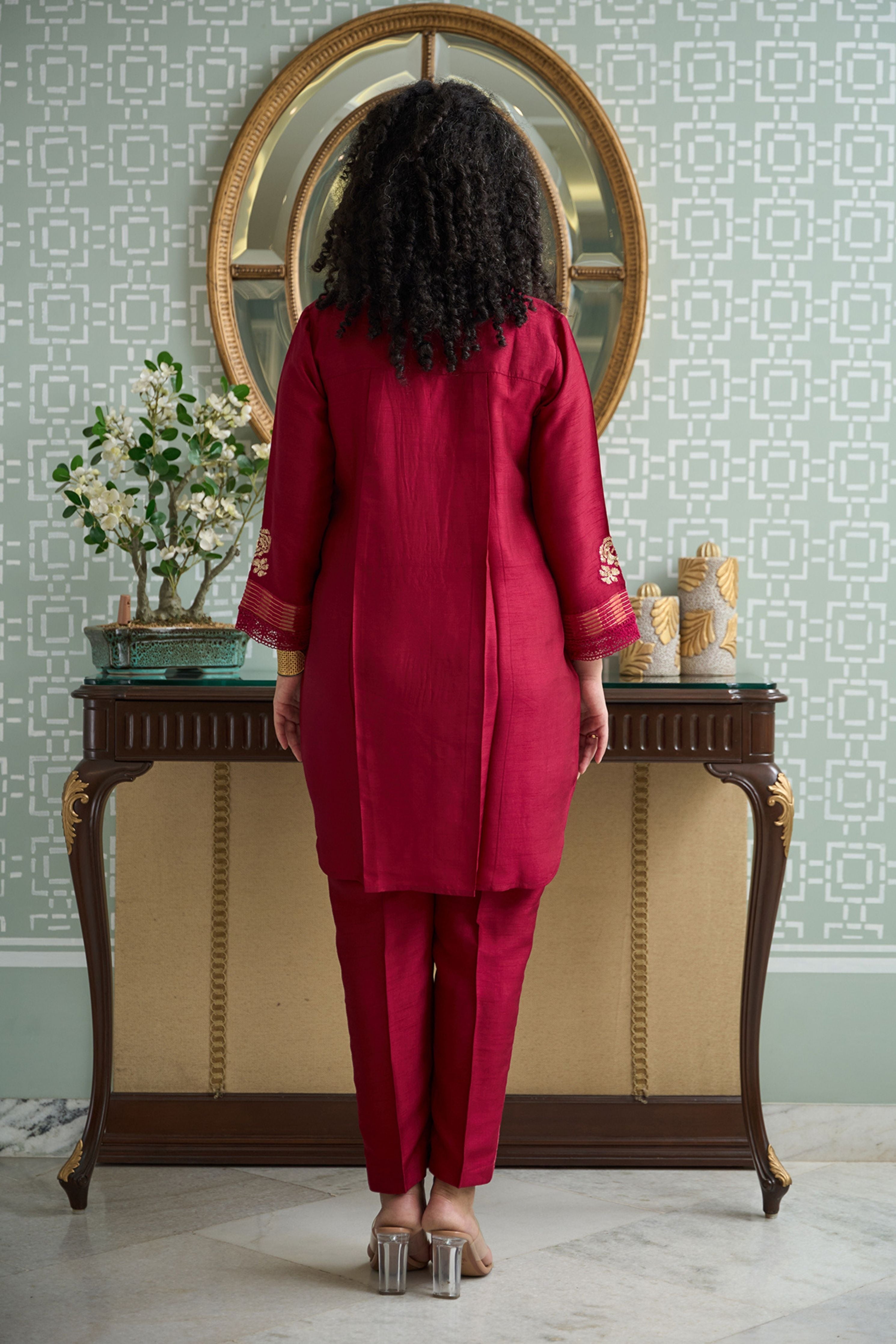 Magenta silk rounded Co-Ord Set