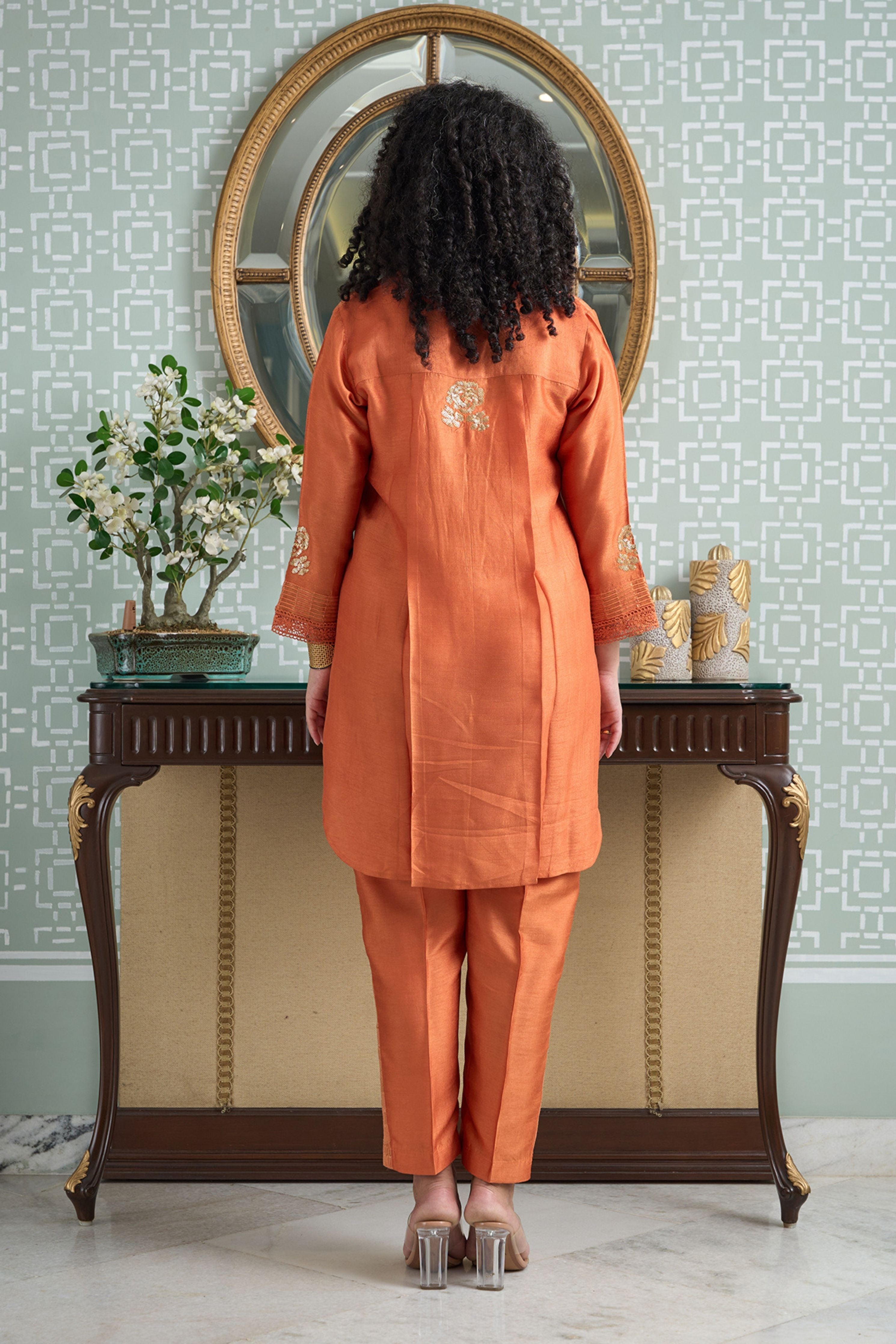 Orange silk rounded Co-Ord Set