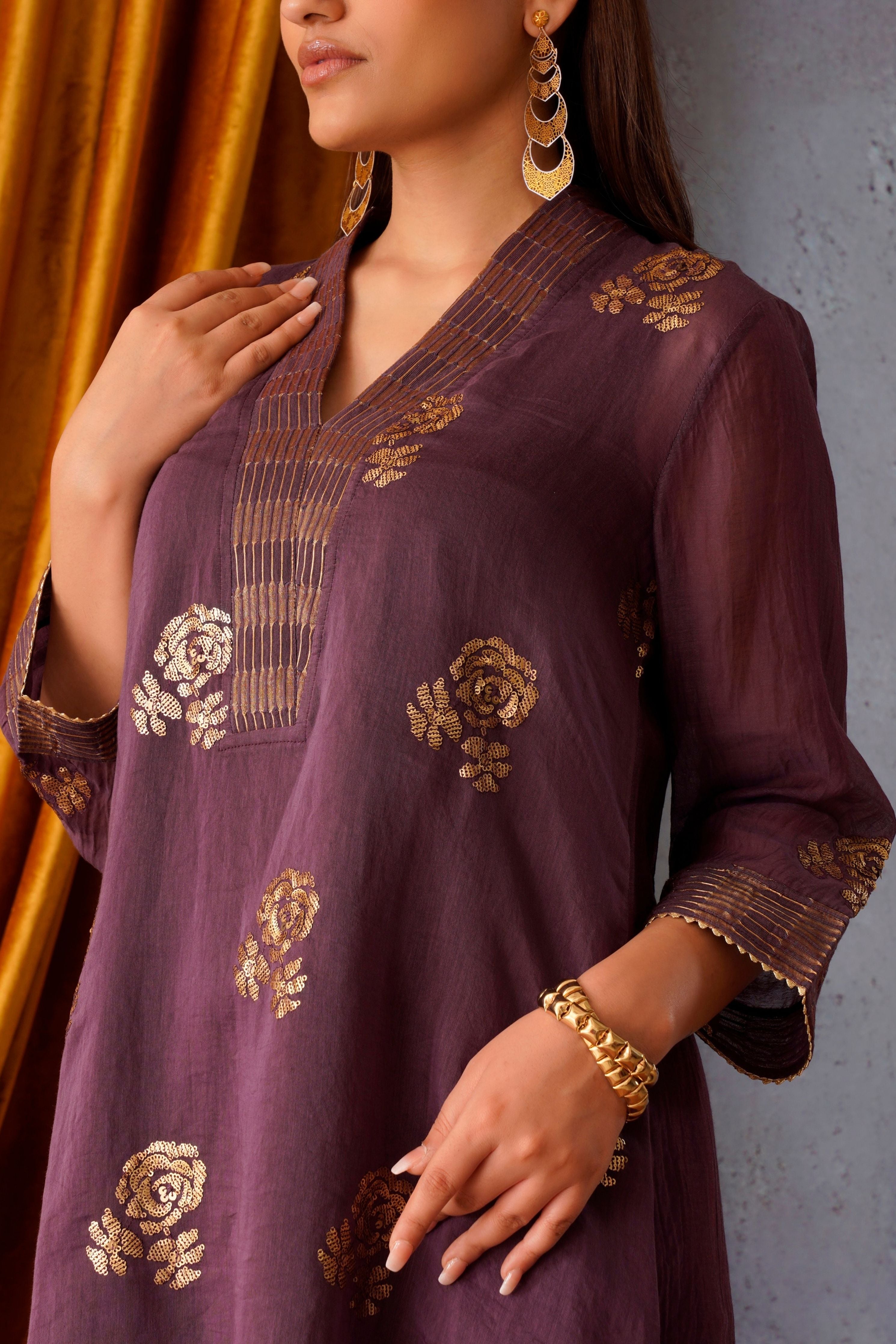 Wine Sequin Embroidered Co-Ord set