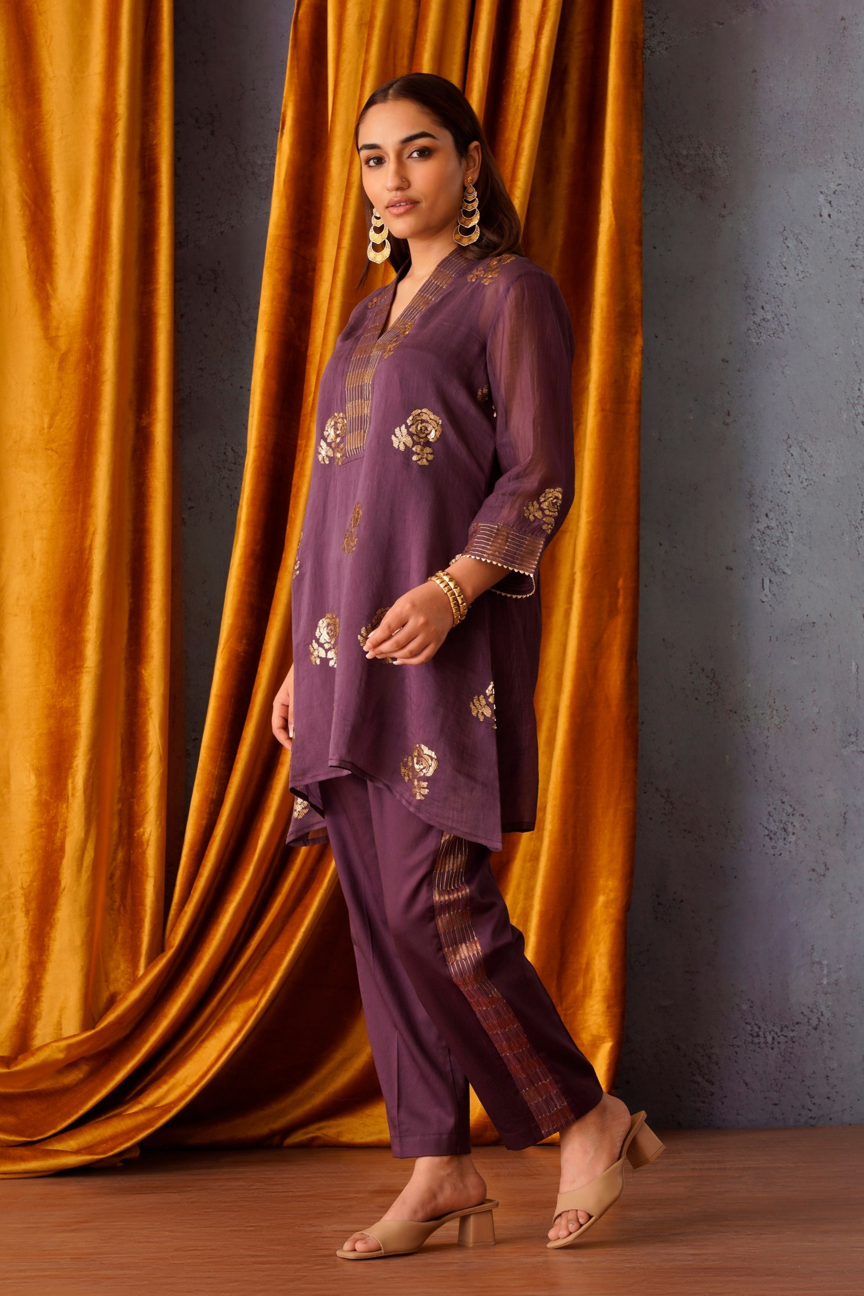 Wine Sequin Embroidered Co-Ord set